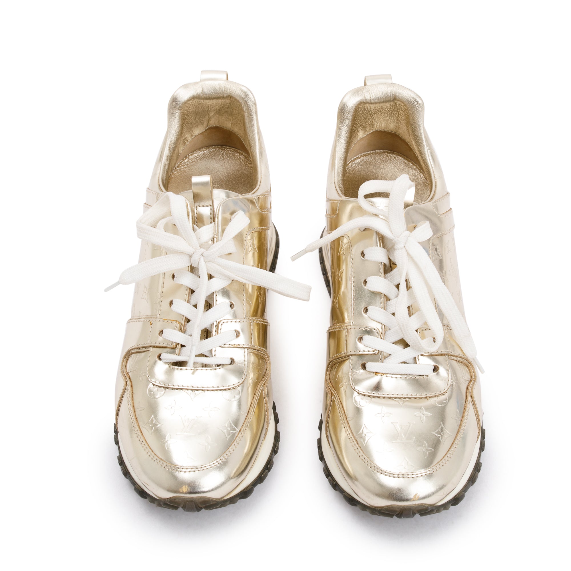 Louis Vuitton Metallic Gold Leather Run Away Sneakers, Size 36