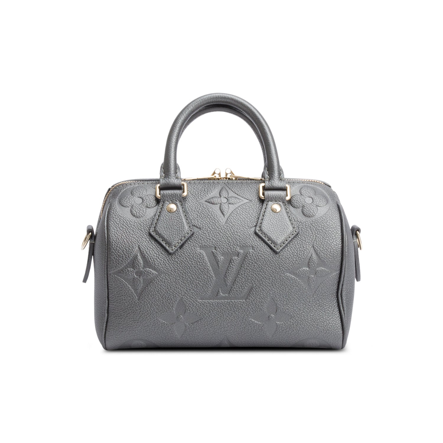 Louis Vuitton Metallic Grey Empreinte Monogram Speedy Bandouliere 20 w/ Strap