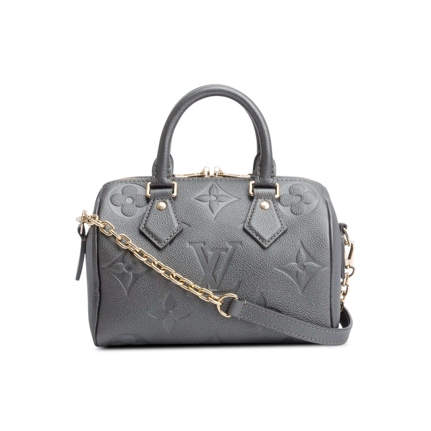 Louis Vuitton Metallic Grey Empreinte Monogram Speedy Bandouliere 20 w/ Strap
