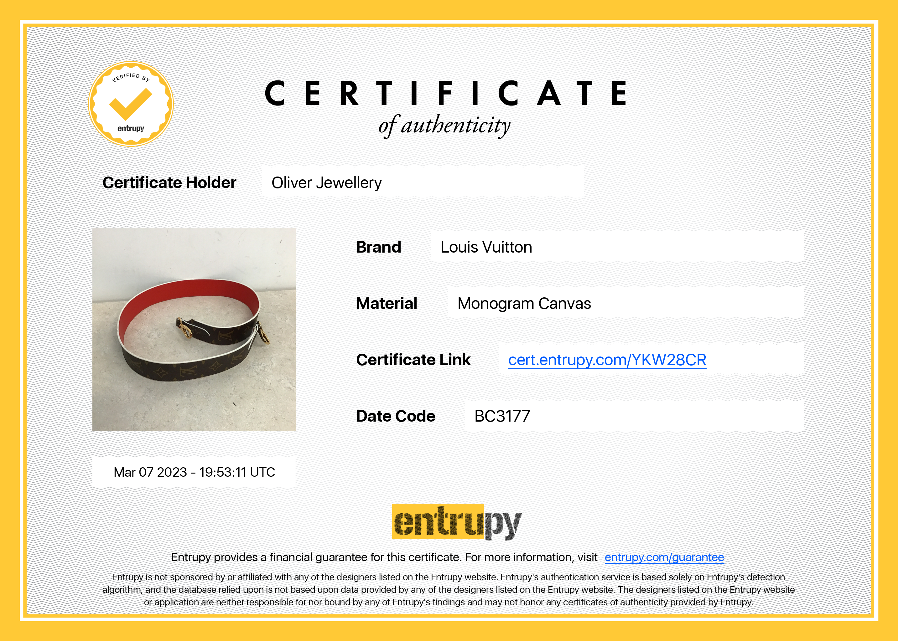 Louis Vuitton Monogram Bandouliere Shoulder Strap