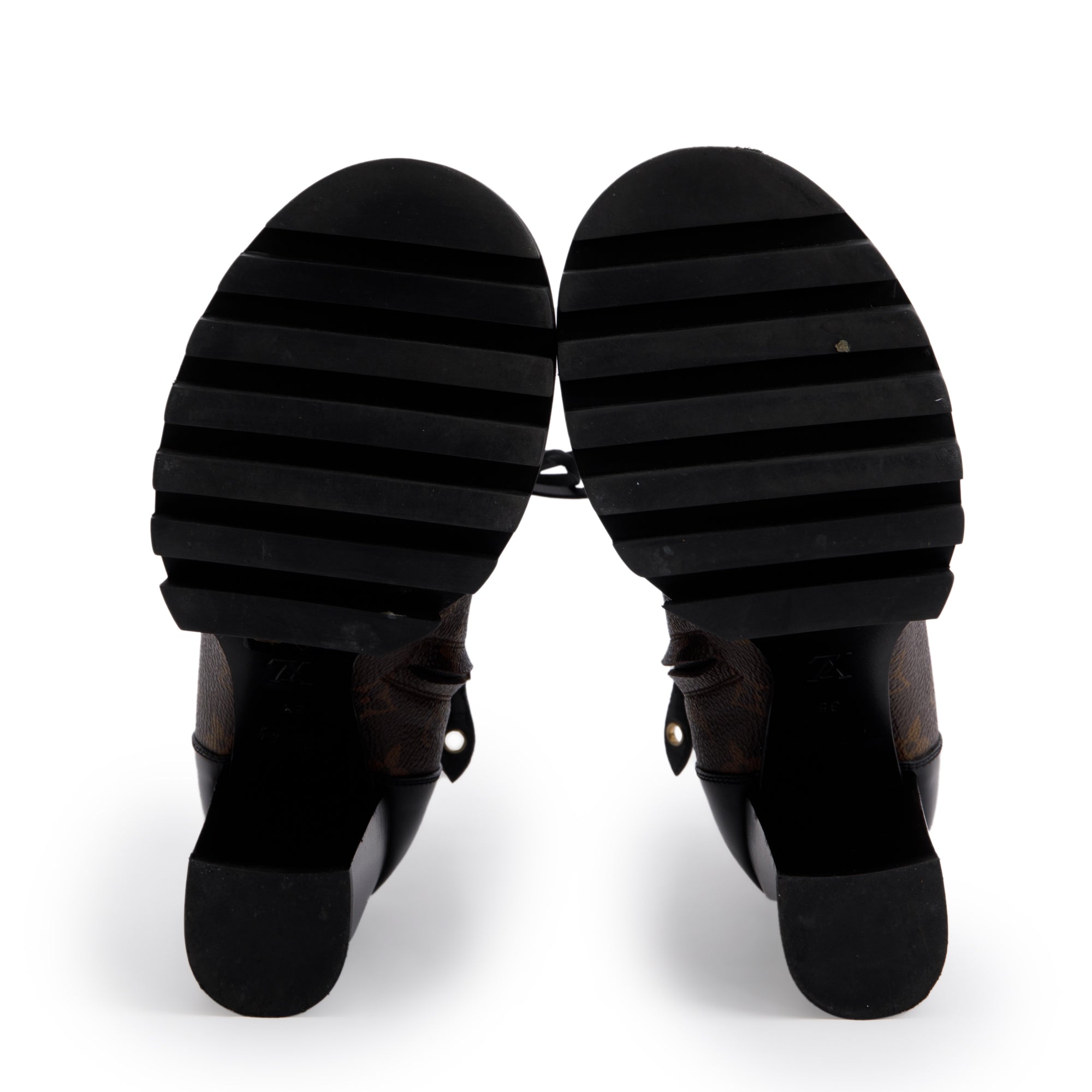 Louis Vuitton Monogram Black Patent Leather Star Trail Combat Boots, Size 8