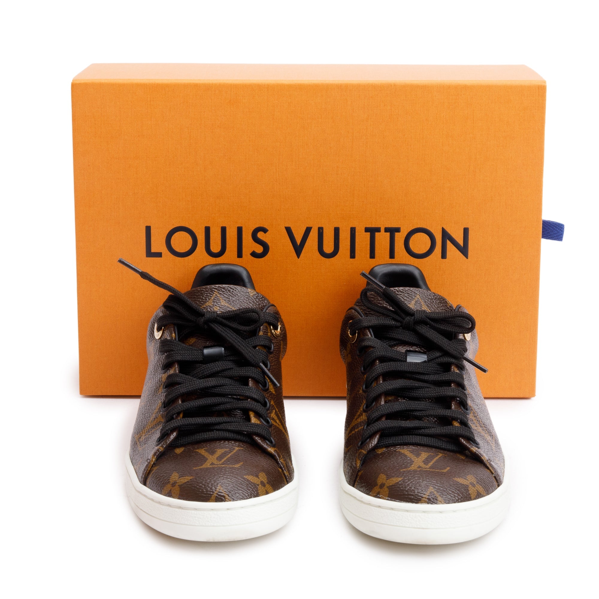 Louis Vuitton Monogram Canvas Black Patent Leather Frontrow Sneakers, Size 36 w/ Box