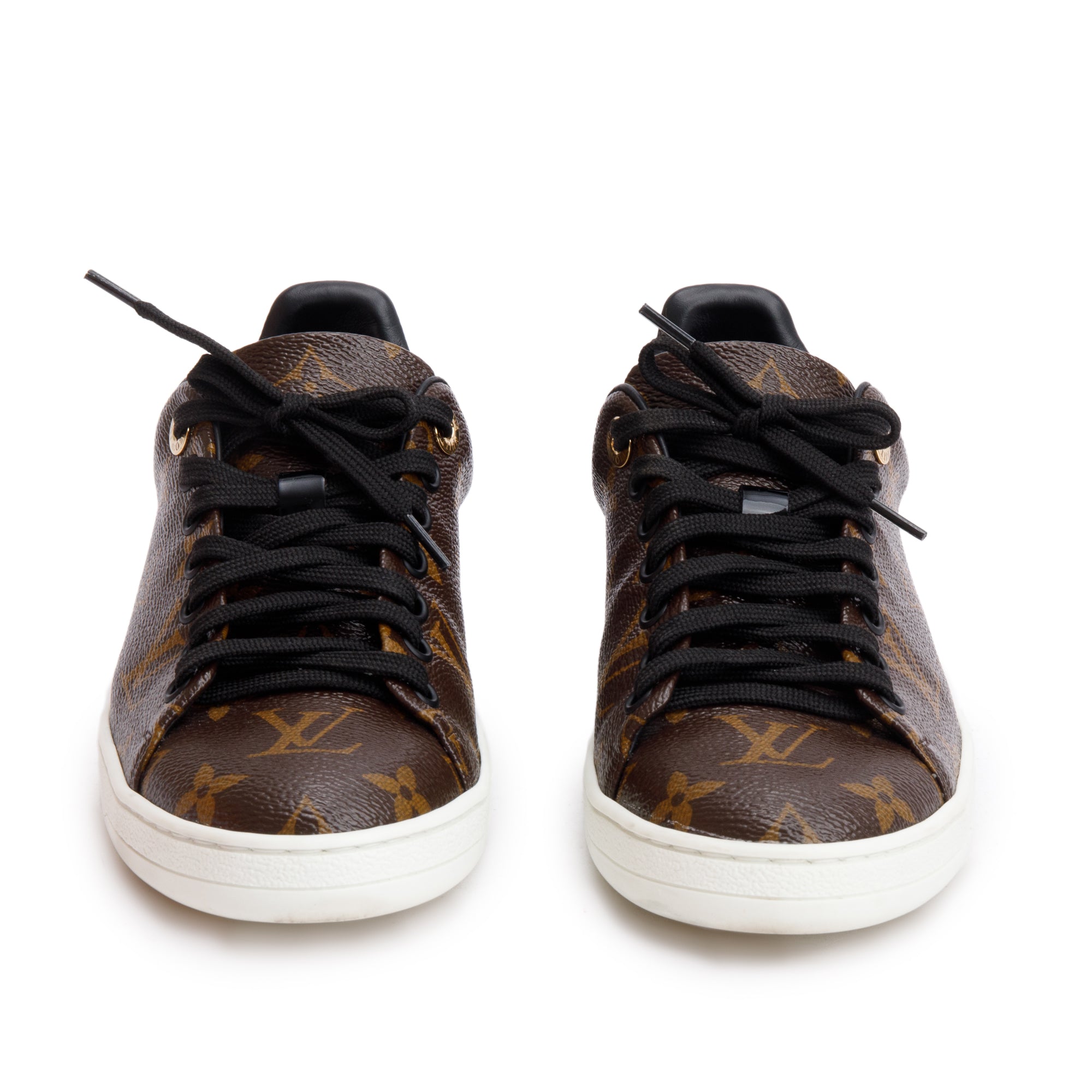 Louis Vuitton Monogram Canvas Black Patent Leather Frontrow Sneakers, Size 36 w/ Box