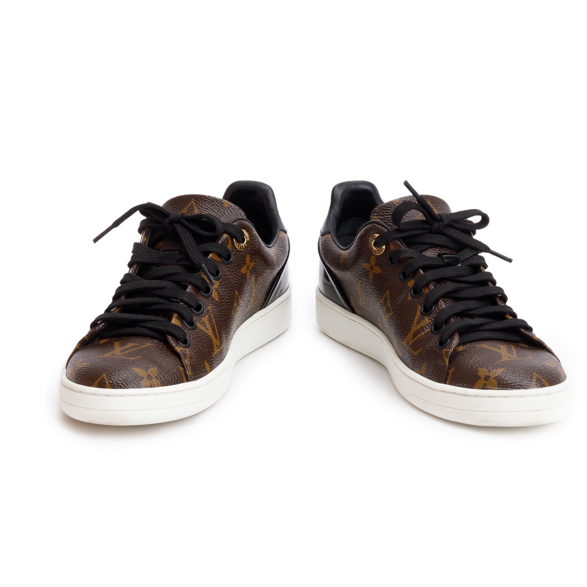 Louis Vuitton Monogram Canvas Black Patent Leather Frontrow Sneakers, Size 36 w/ Box