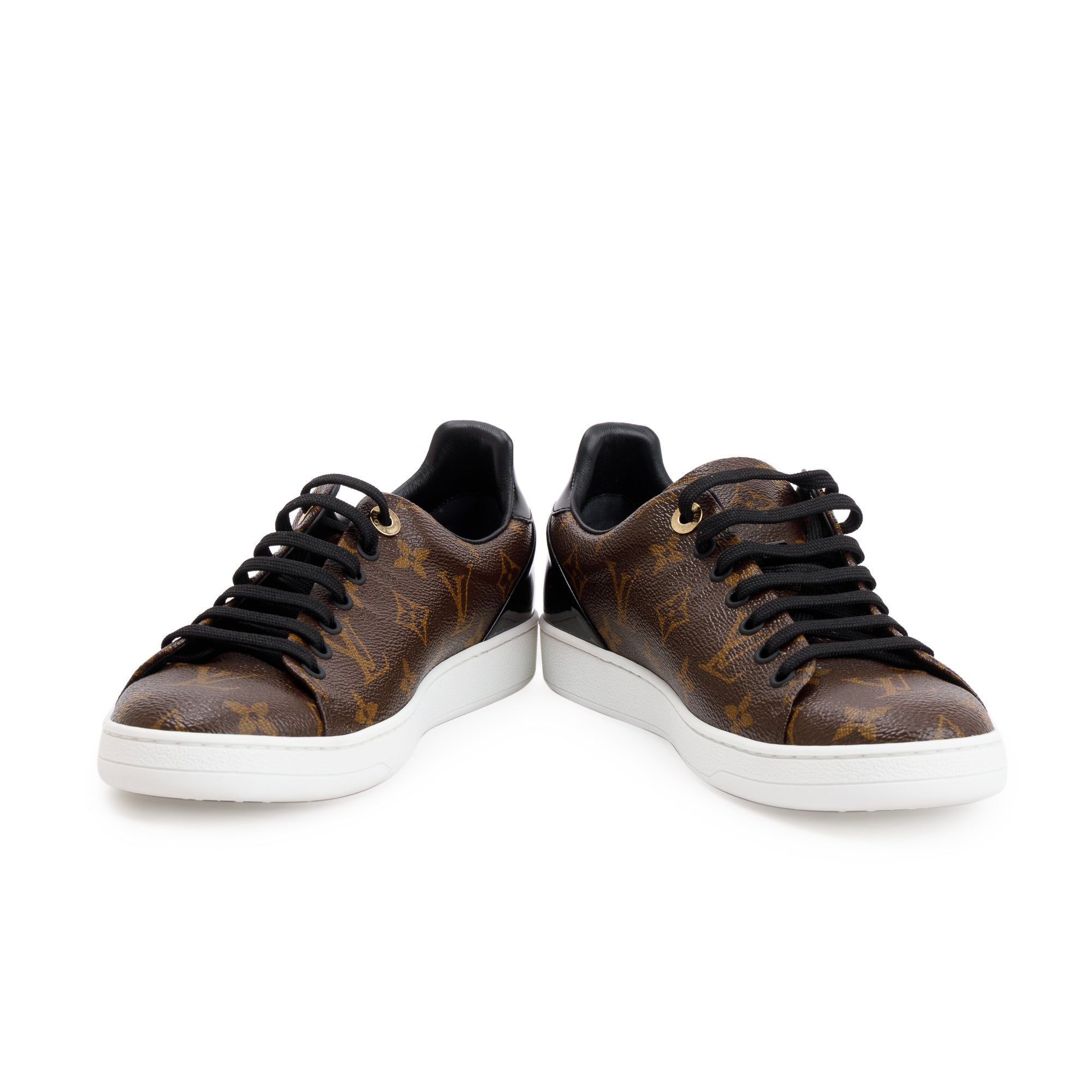 Louis Vuitton Monogram Canvas Black Patent Leather Frontrow Sneakers, Size 39 w/ Box