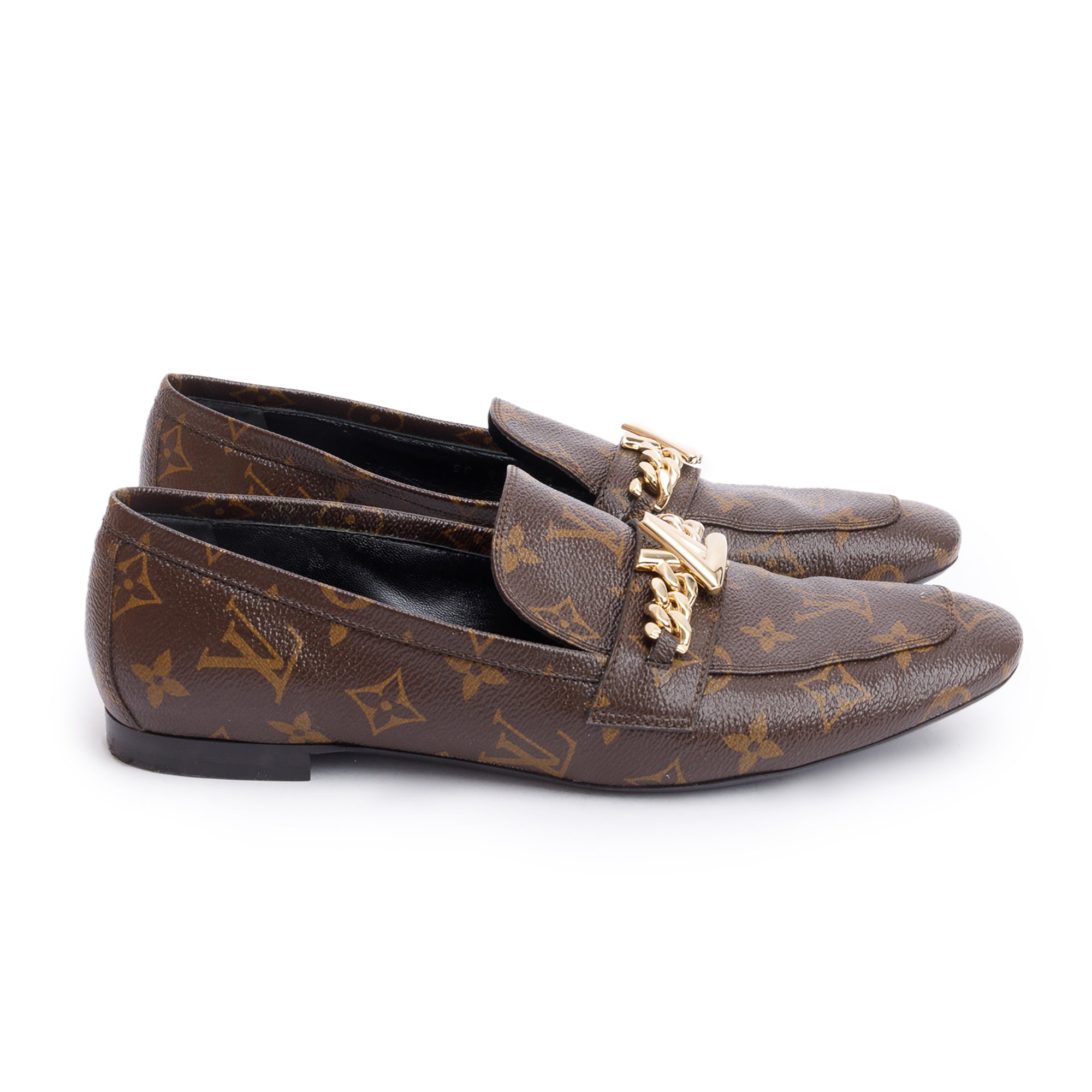 Louis Vuitton Monogram Canvas Chain-Link Accent Loafers, Size 41