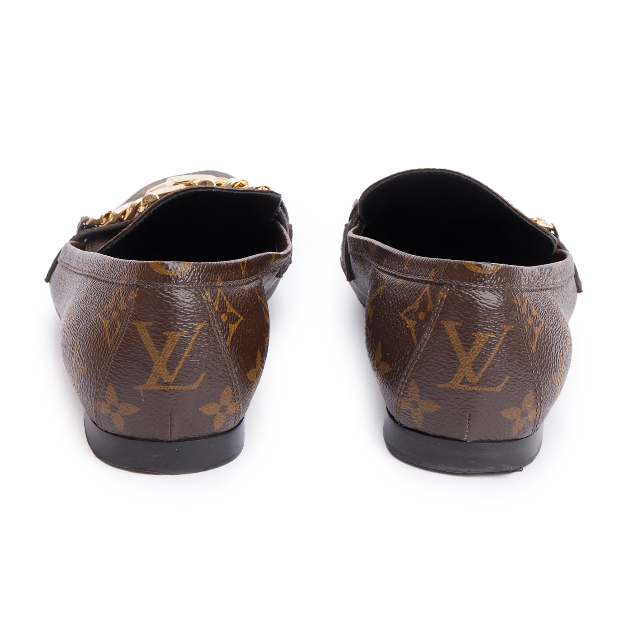 Louis Vuitton Monogram Canvas Chain-Link Accent Loafers, Size 41