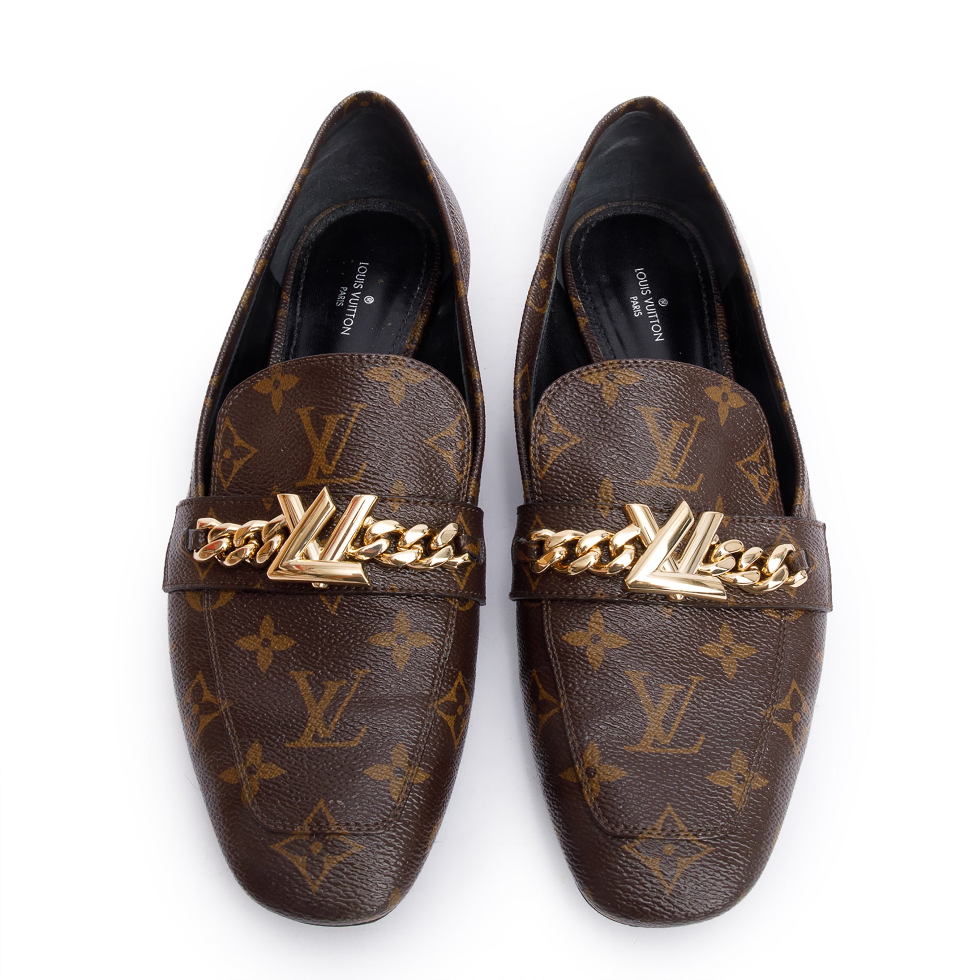 Louis Vuitton Monogram Canvas Chain-Link Accent Loafers, Size 41