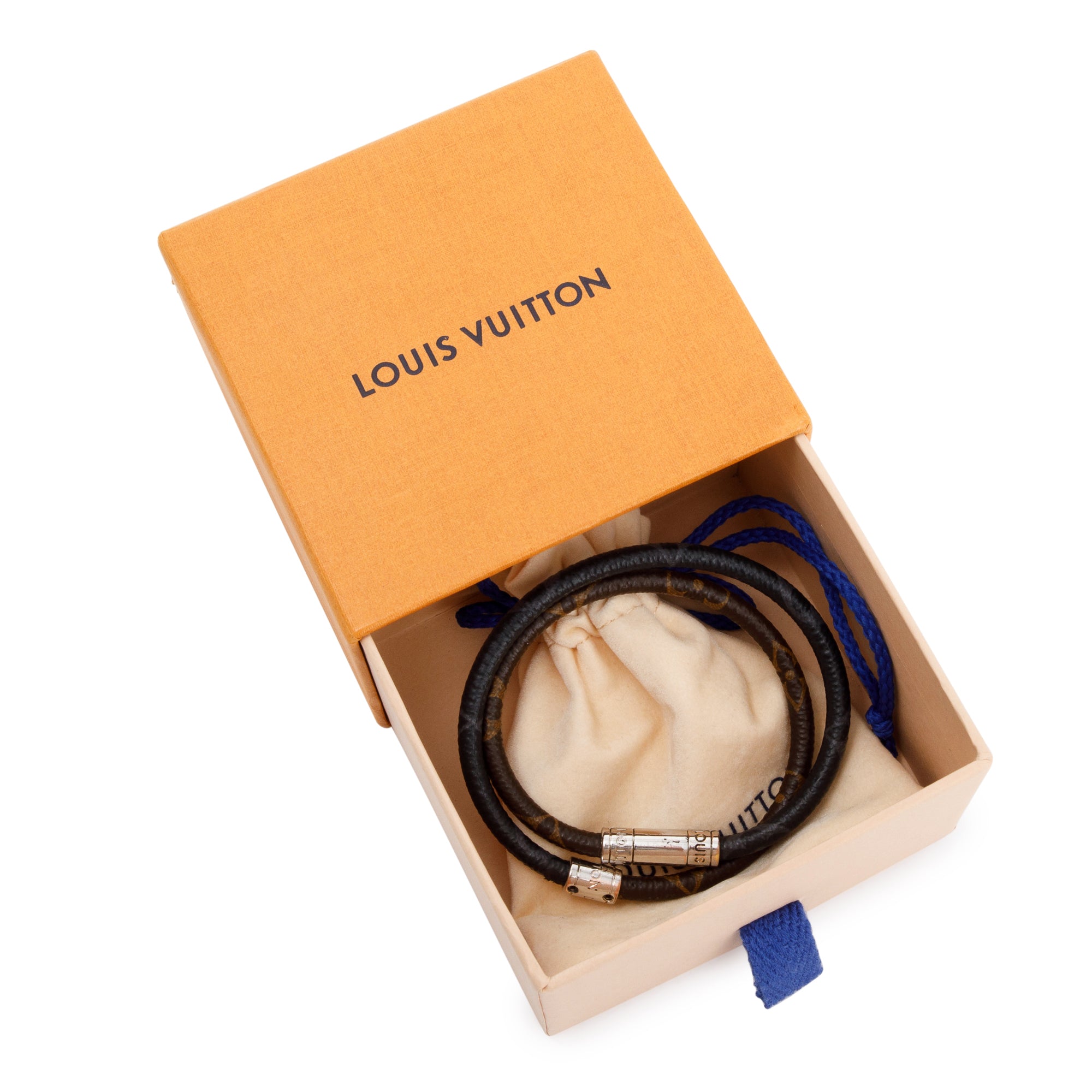 Louis Vuitton Monogram Eclipse & Monogram Macasar Keep It Double Leather Wrap Bracelet w/ Box