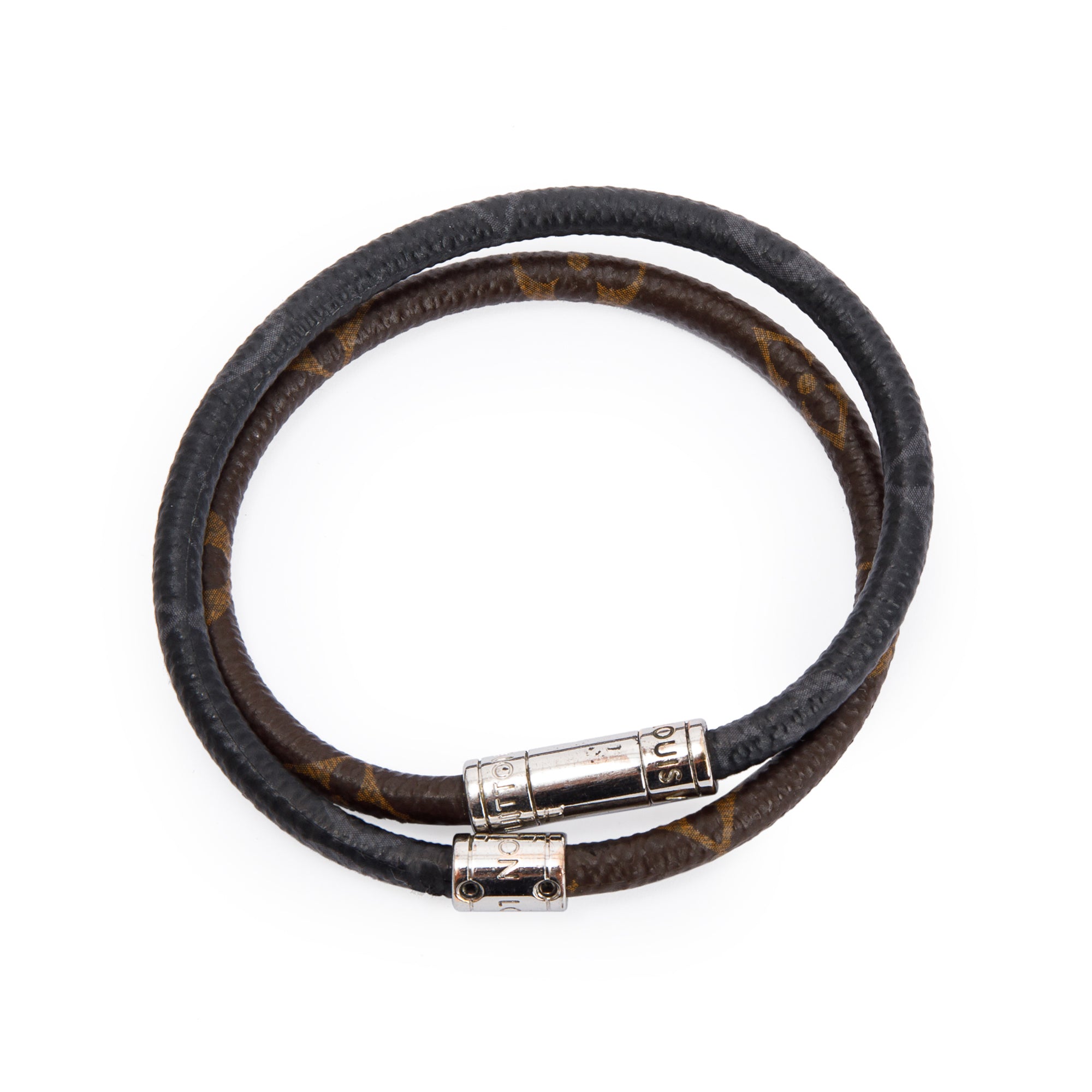 Louis Vuitton Monogram Eclipse & Monogram Macasar Keep It Double Leather Wrap Bracelet w/ Box