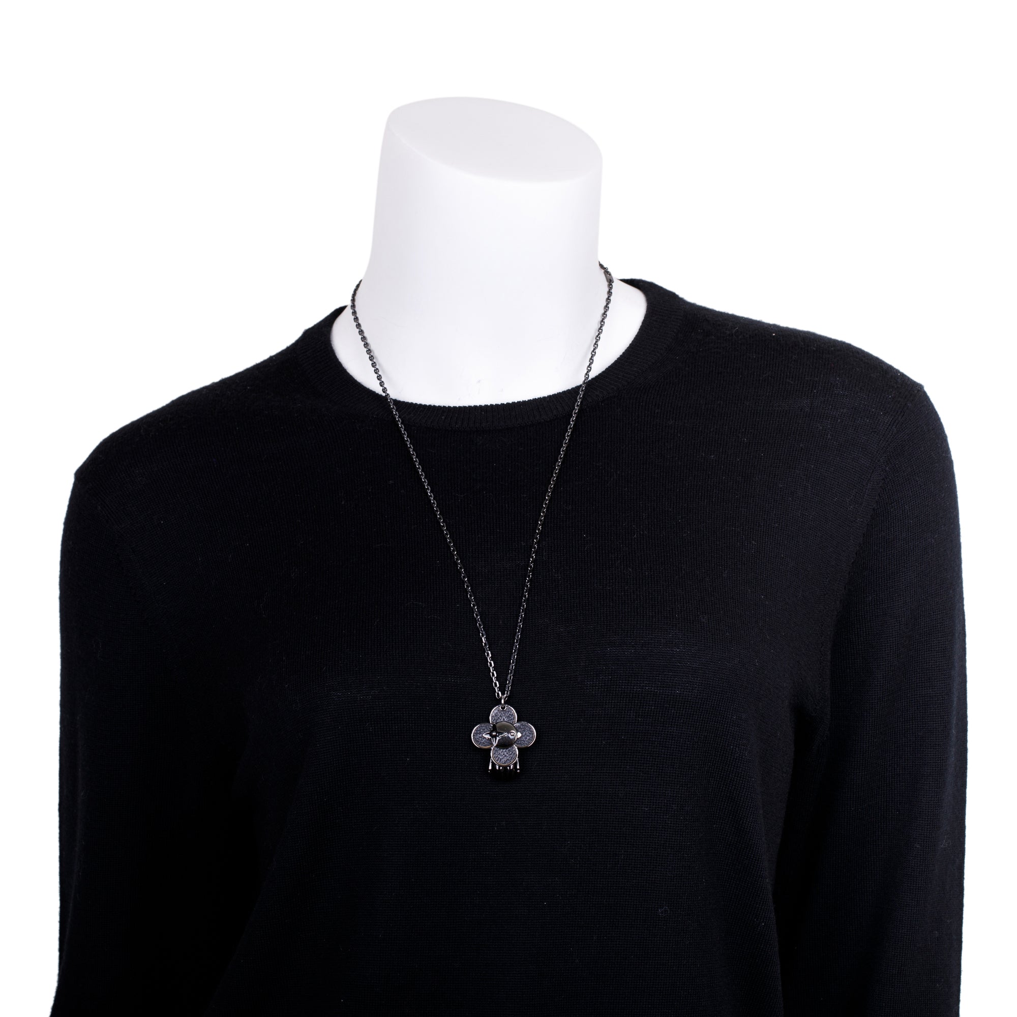 Louis Vuitton Monogram Eclipse Vivienne Pendant Necklace w/ Box