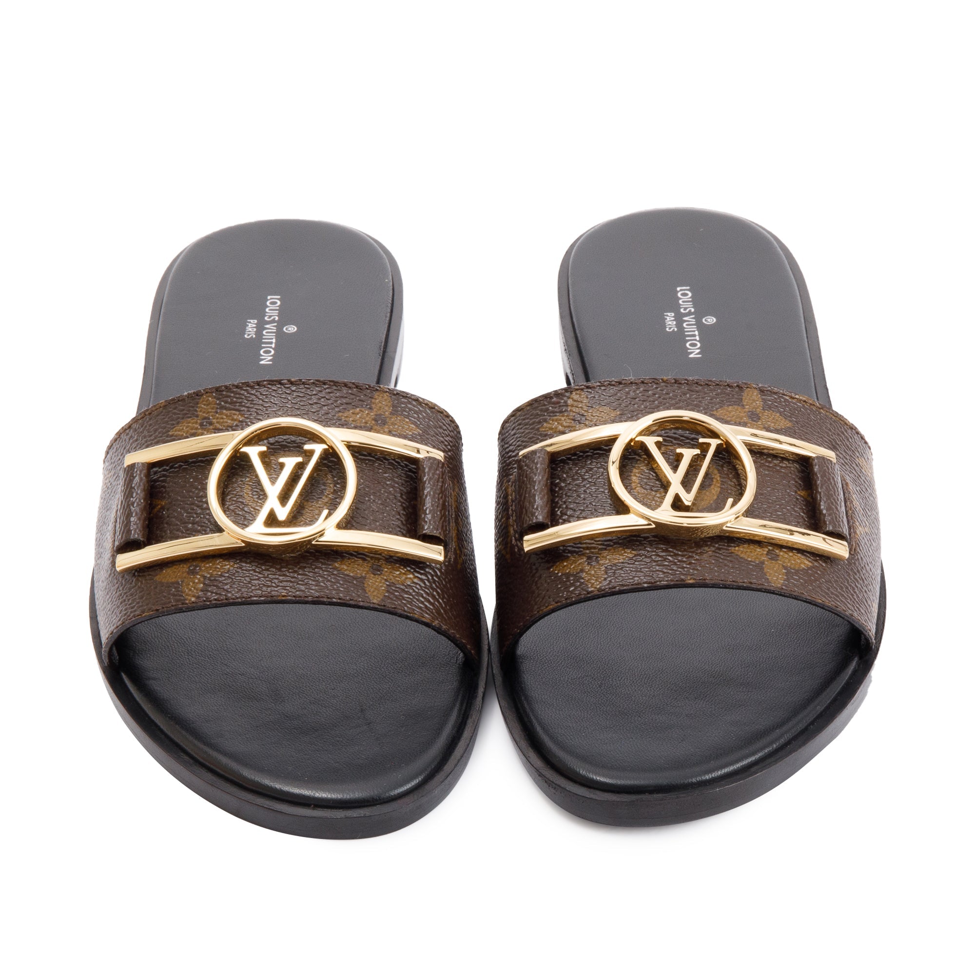 Louis Vuitton Monogram Lock it Flat Mule, Size 37 w/ Box