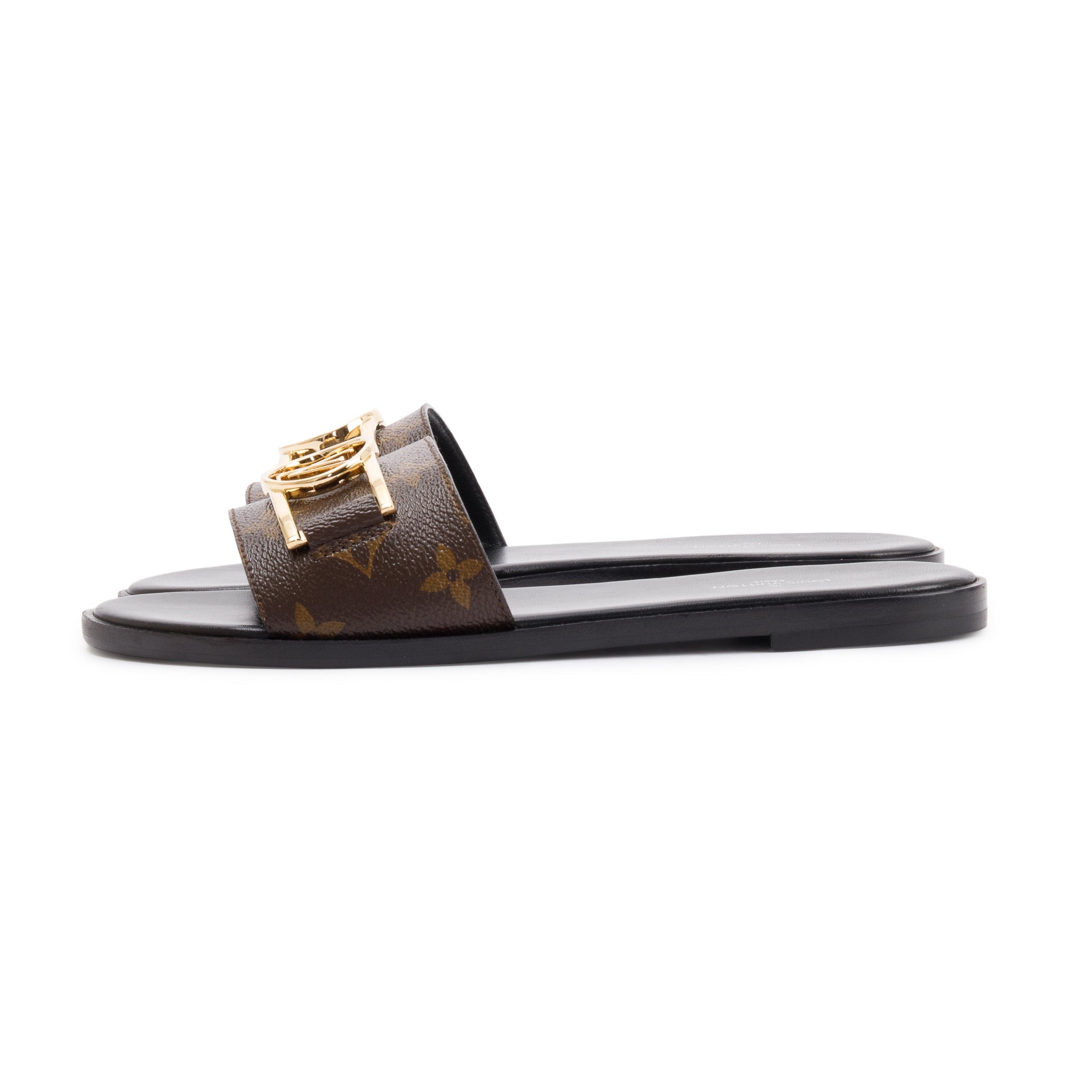 Louis Vuitton Monogram Lock it Flat Mule, Size 37 w/ Box