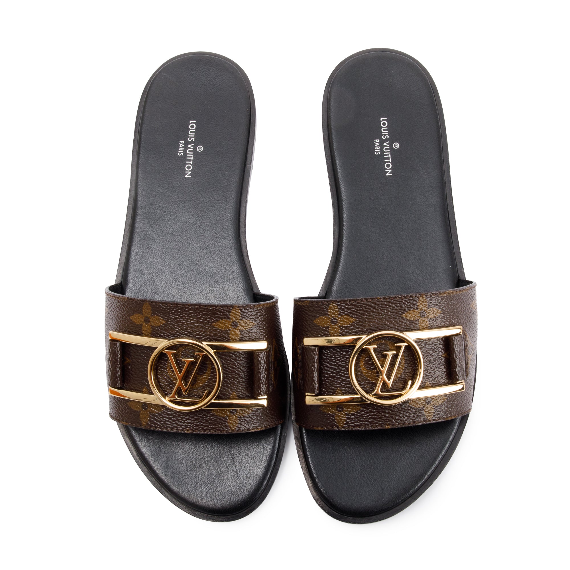 Louis Vuitton Monogram Lock it Flat Mule, Size 37 w/ Box