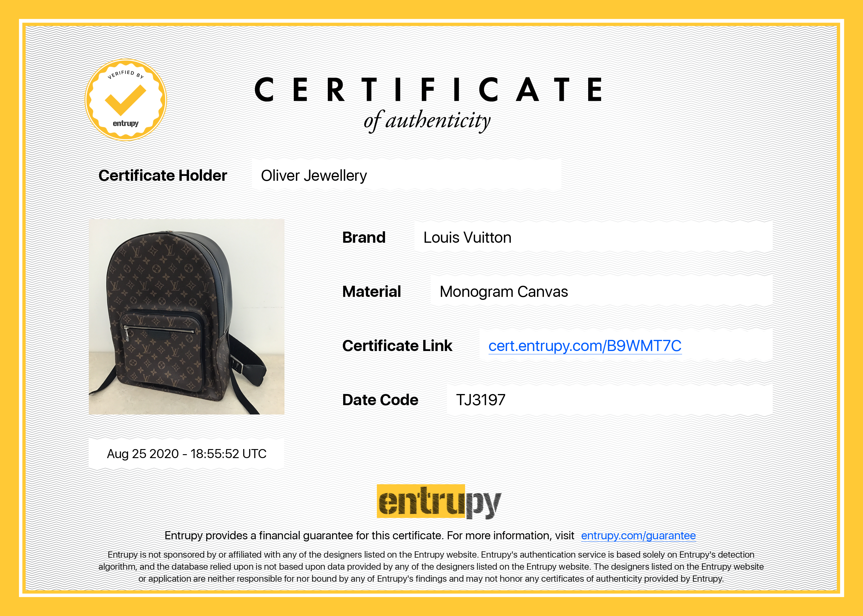 Louis Vuitton Monogram Macassar Josh Backpack w/ Box