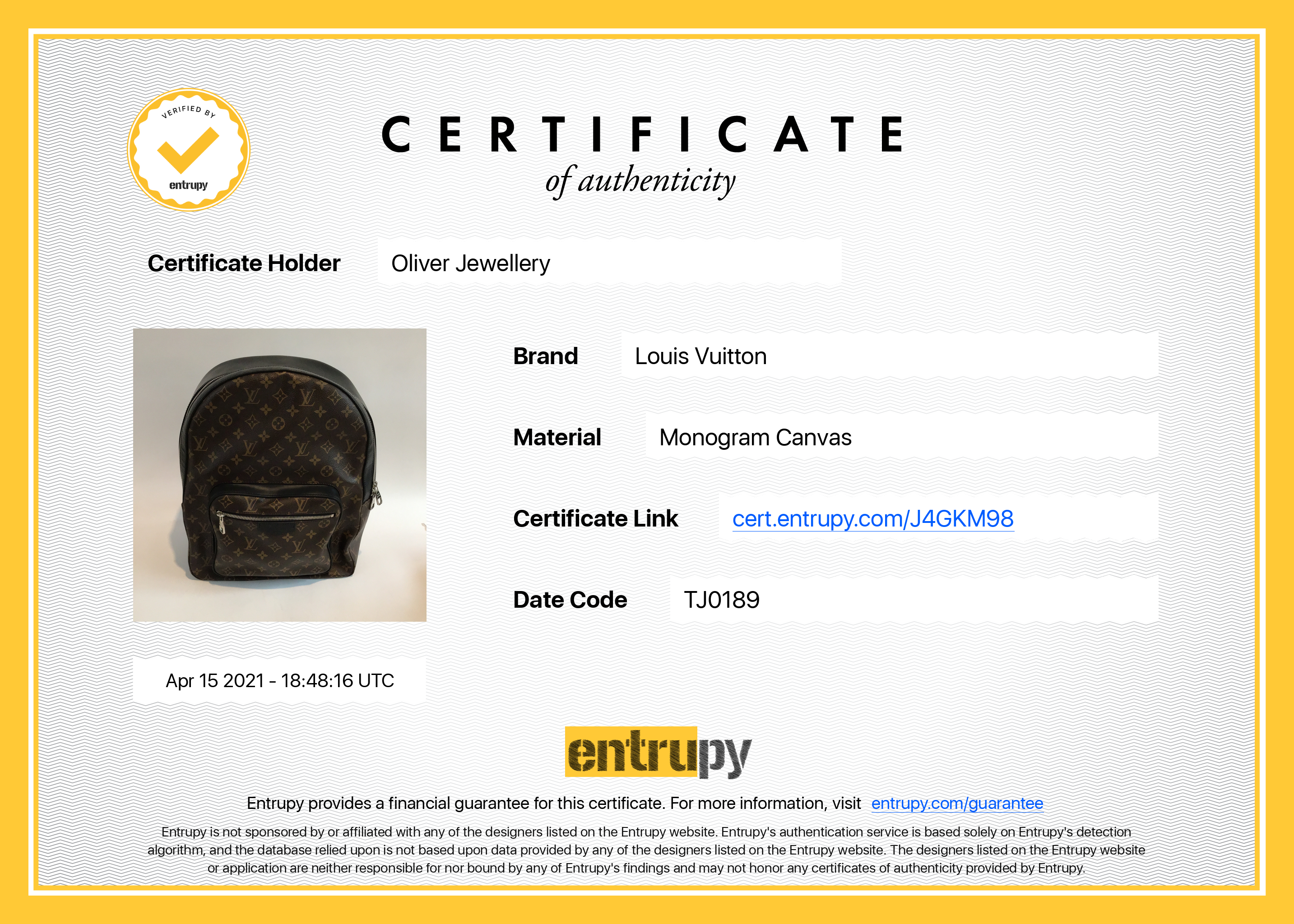 Louis Vuitton Monogram Macassar Josh Backpack w/ Box