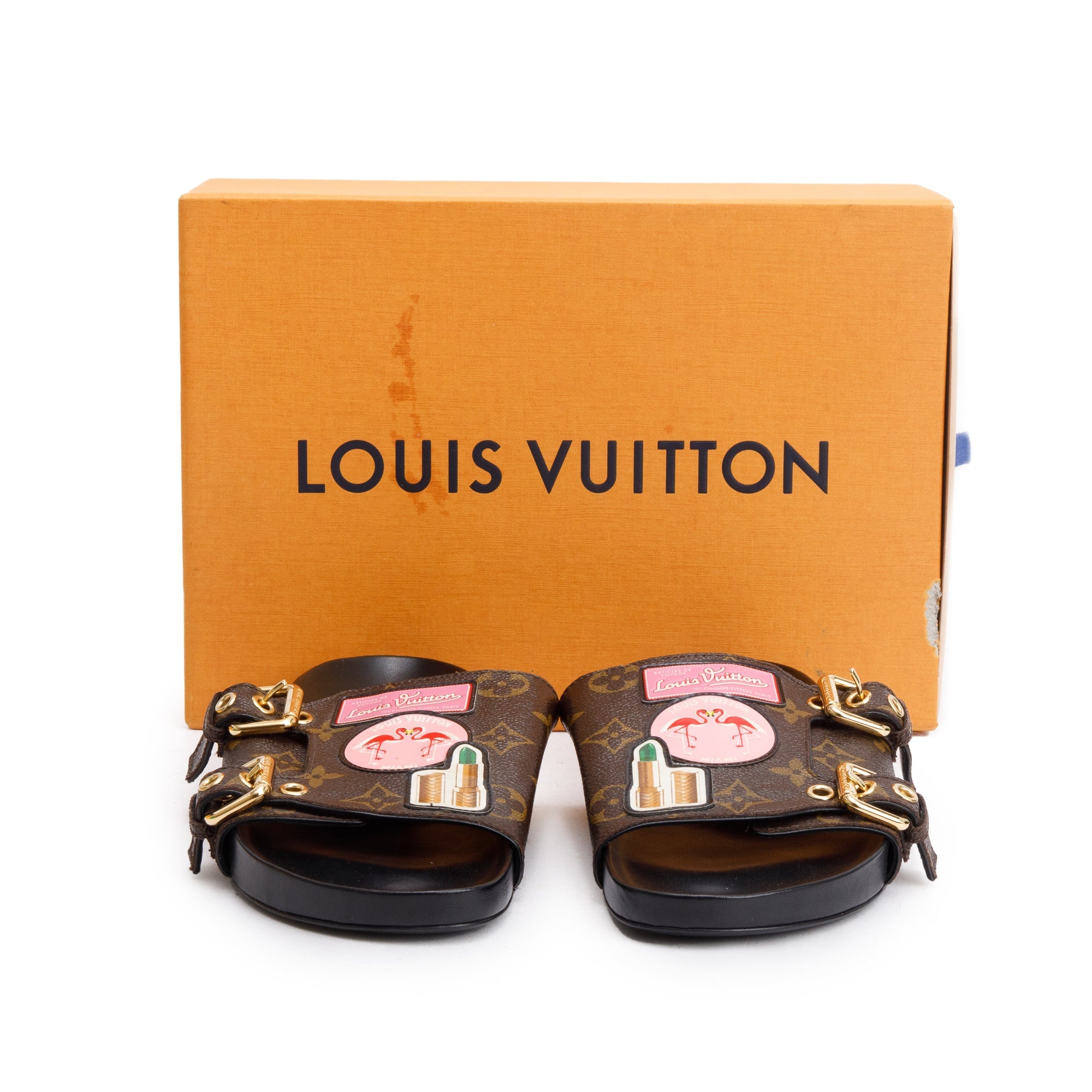 Louis Vuitton Monogram Patchwork World Tour Flat Mule, Size 37.5 w/ Box