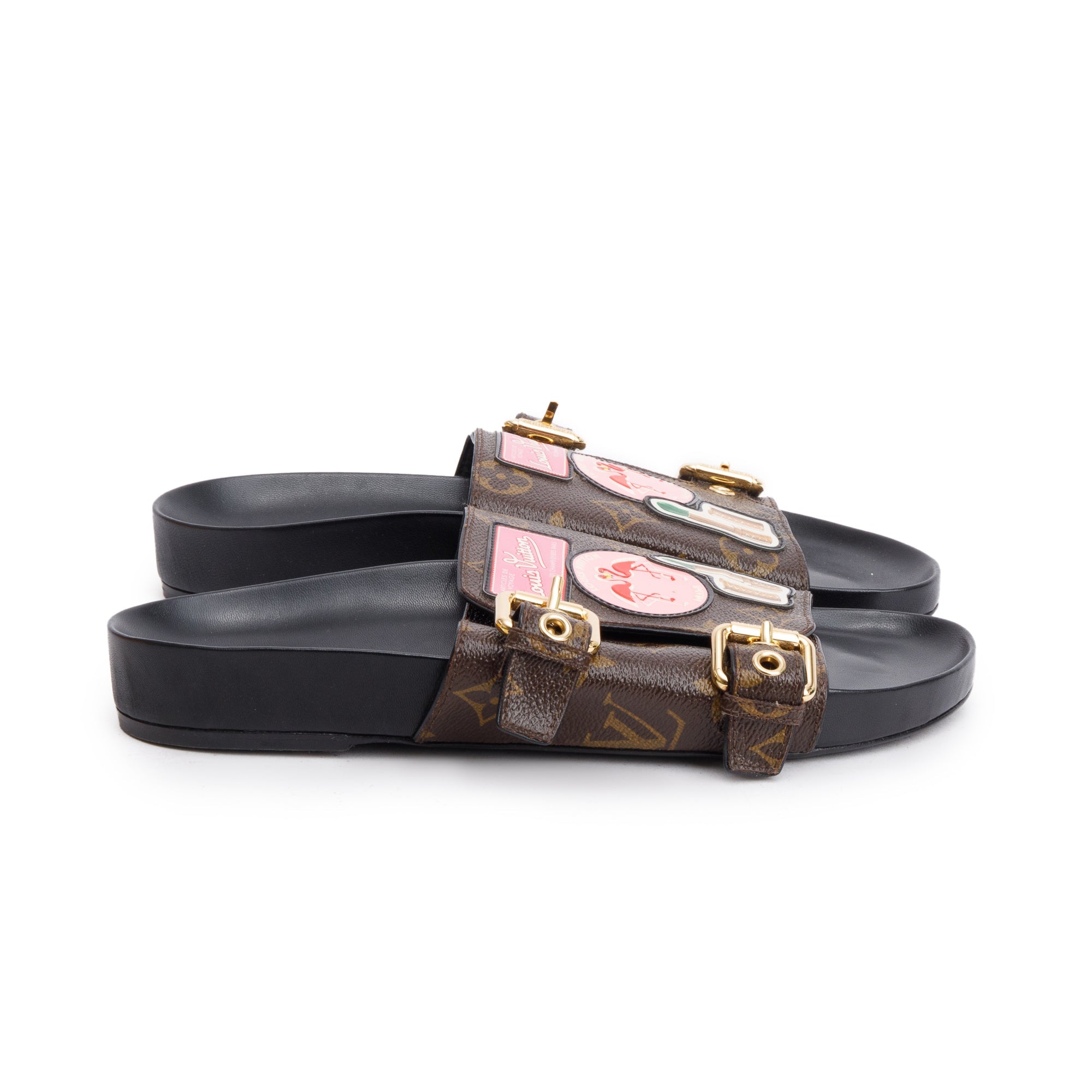 Louis Vuitton Monogram Patchwork World Tour Flat Mule, Size 37.5 w/ Box