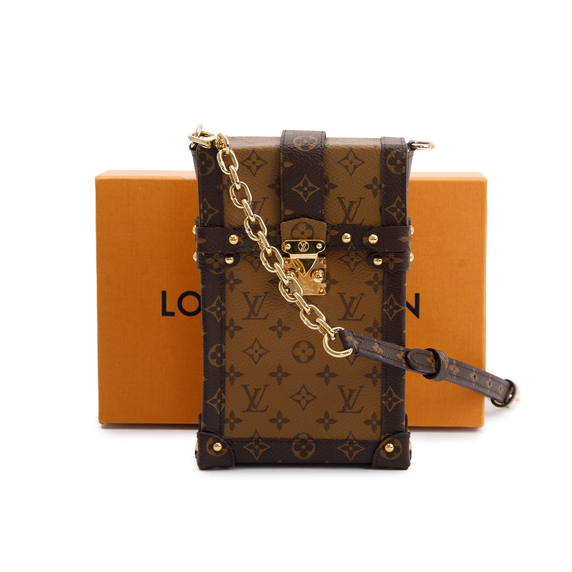 Louis Vuitton Monogram Reverse Pochette Trunk Verticale w/ Strap & Box