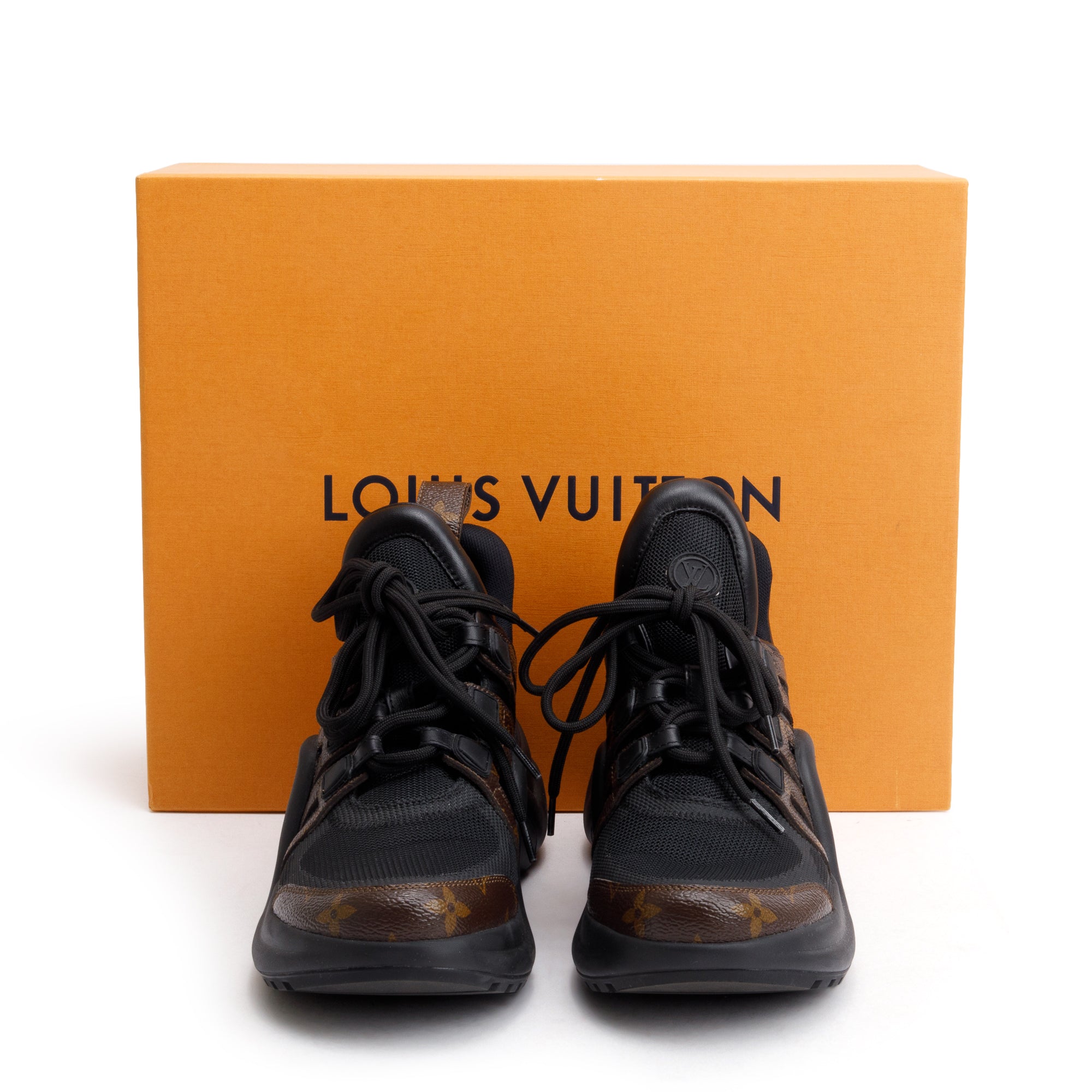 Louis Vuitton Monogram Trim Black LV Archlight Sneakers, Size 37.5 w/ Box