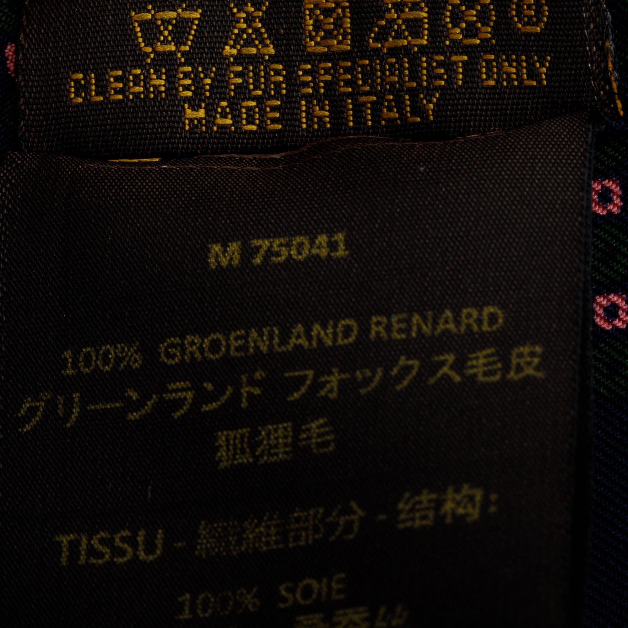Louis Vuitton Navy Fox Fur Damier Silk Stole Scarf w/ Box