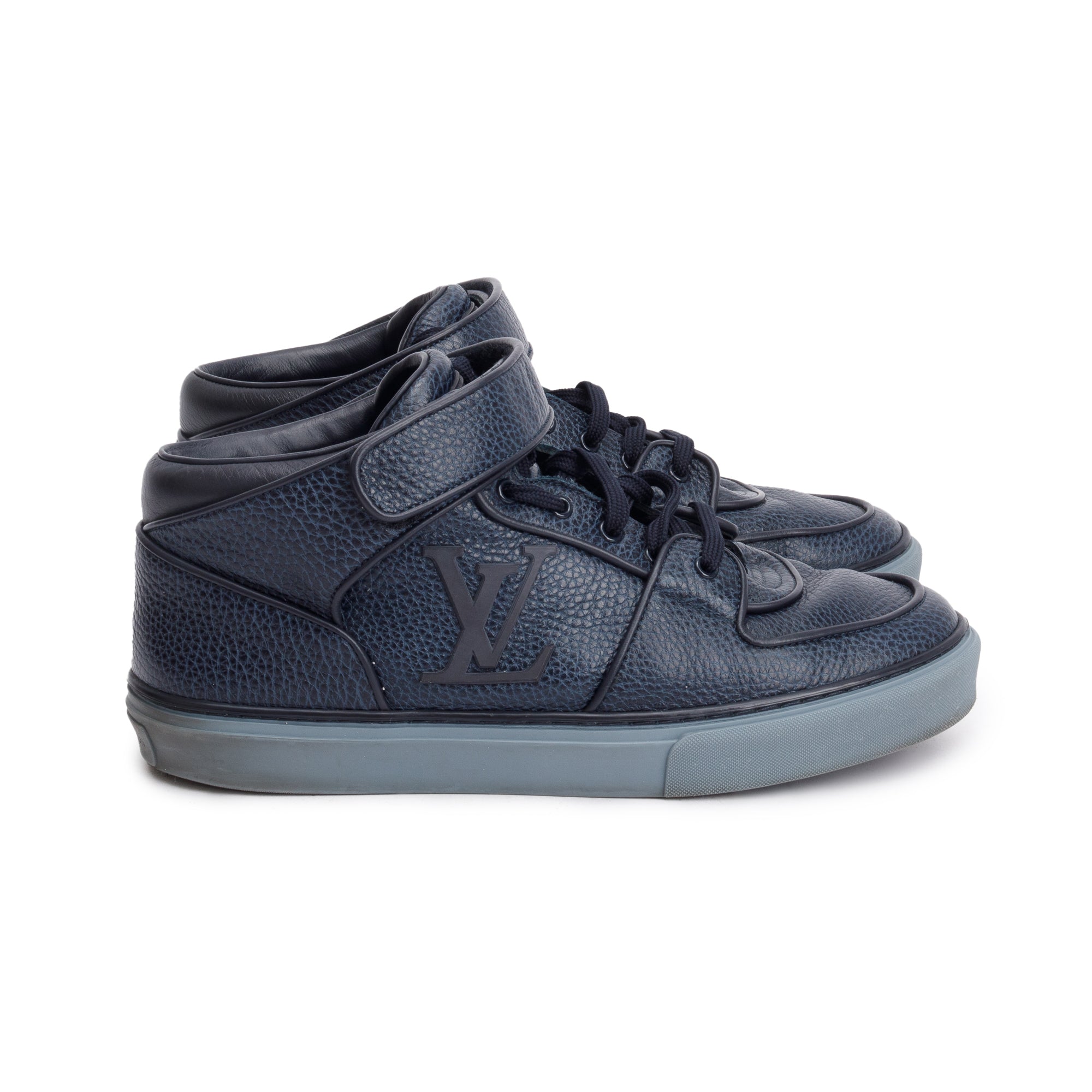 Louis Vuitton Navy Leather Acapulco Mid-Top Sneakers, Size 8.5 w/ Box
