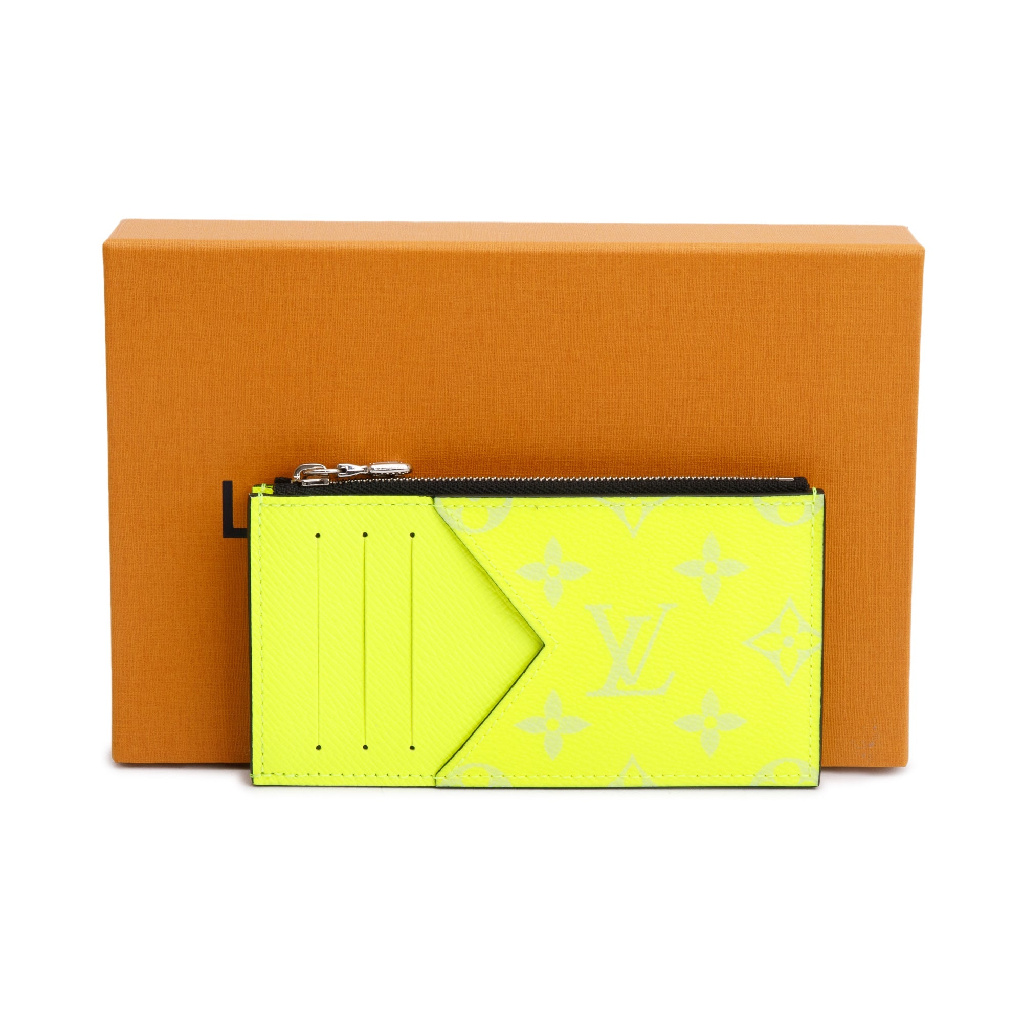 Louis Vuitton Neon Yellow Monogram & Taigarama Leather Coin Card Holder w/ Box