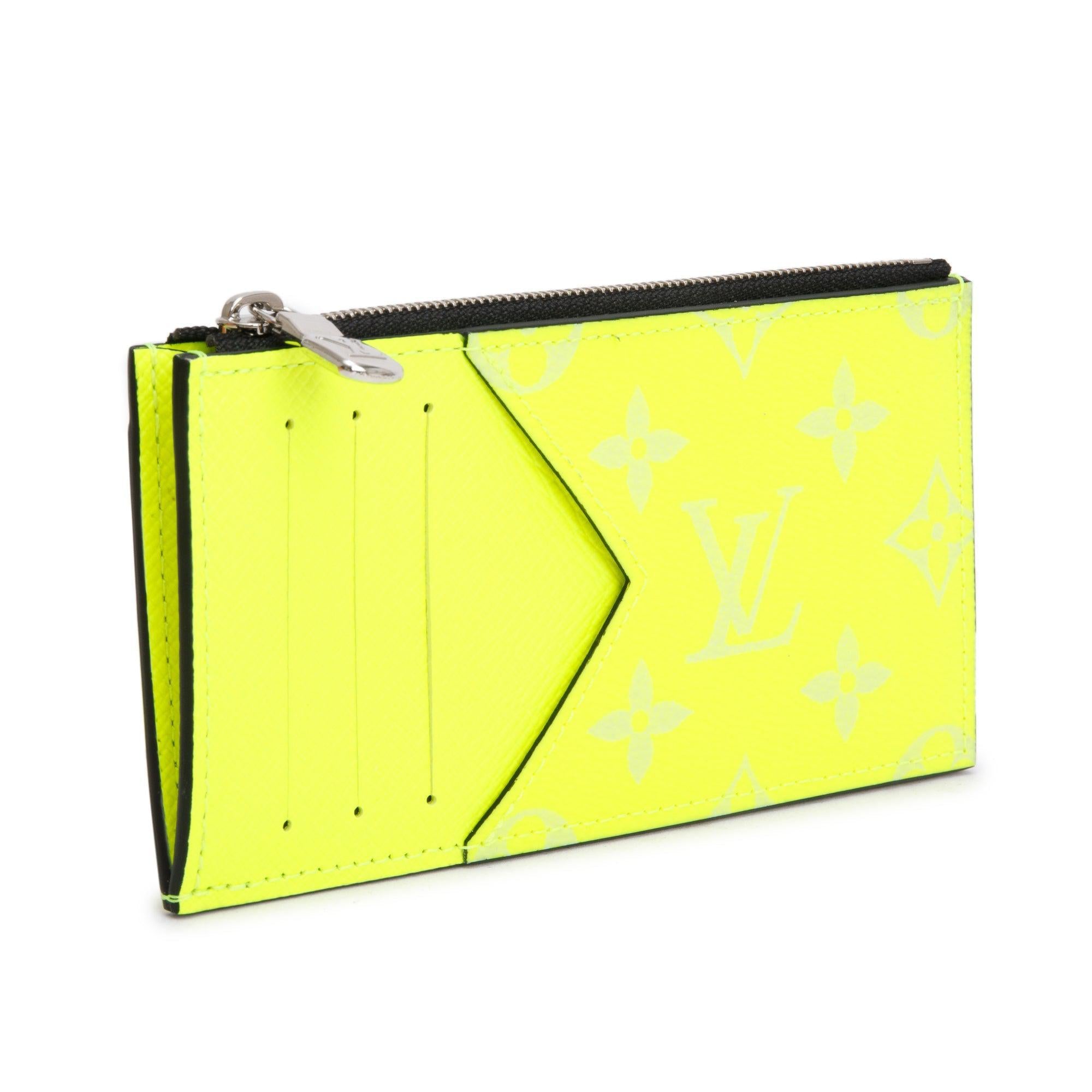 Louis Vuitton Neon Yellow Monogram & Taigarama Leather Coin Card Holder w/ Box