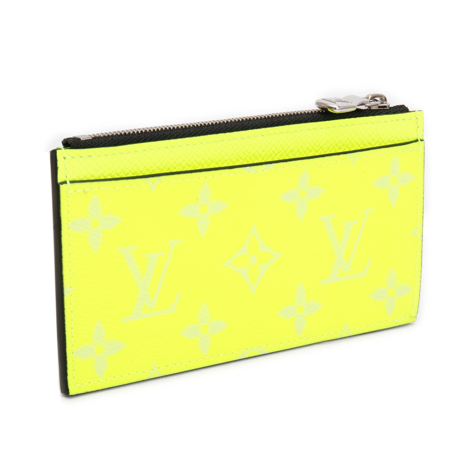 Louis Vuitton Neon Yellow Monogram & Taigarama Leather Coin Card Holder w/ Box
