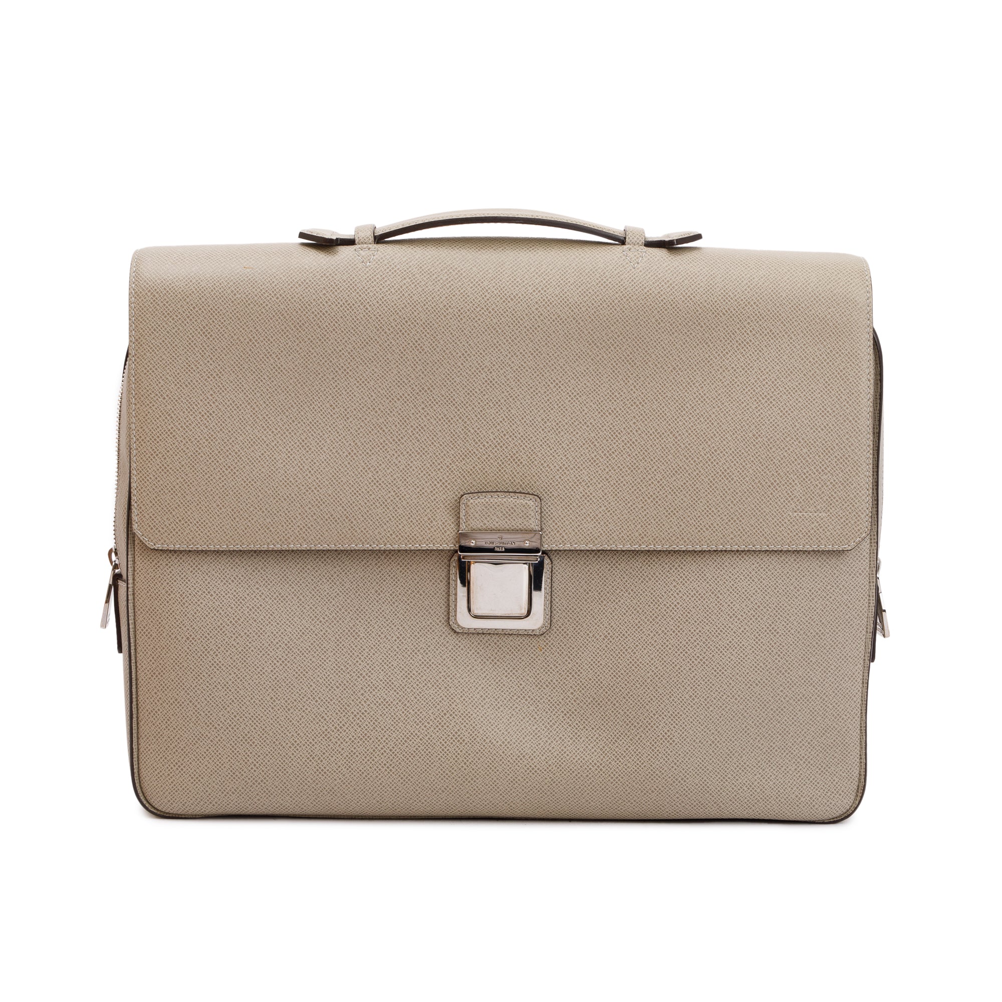 Louis Vuitton Neutral Taiga Leather Vassili PM Briefcase Bag w/ Strap, Box & Receipt
