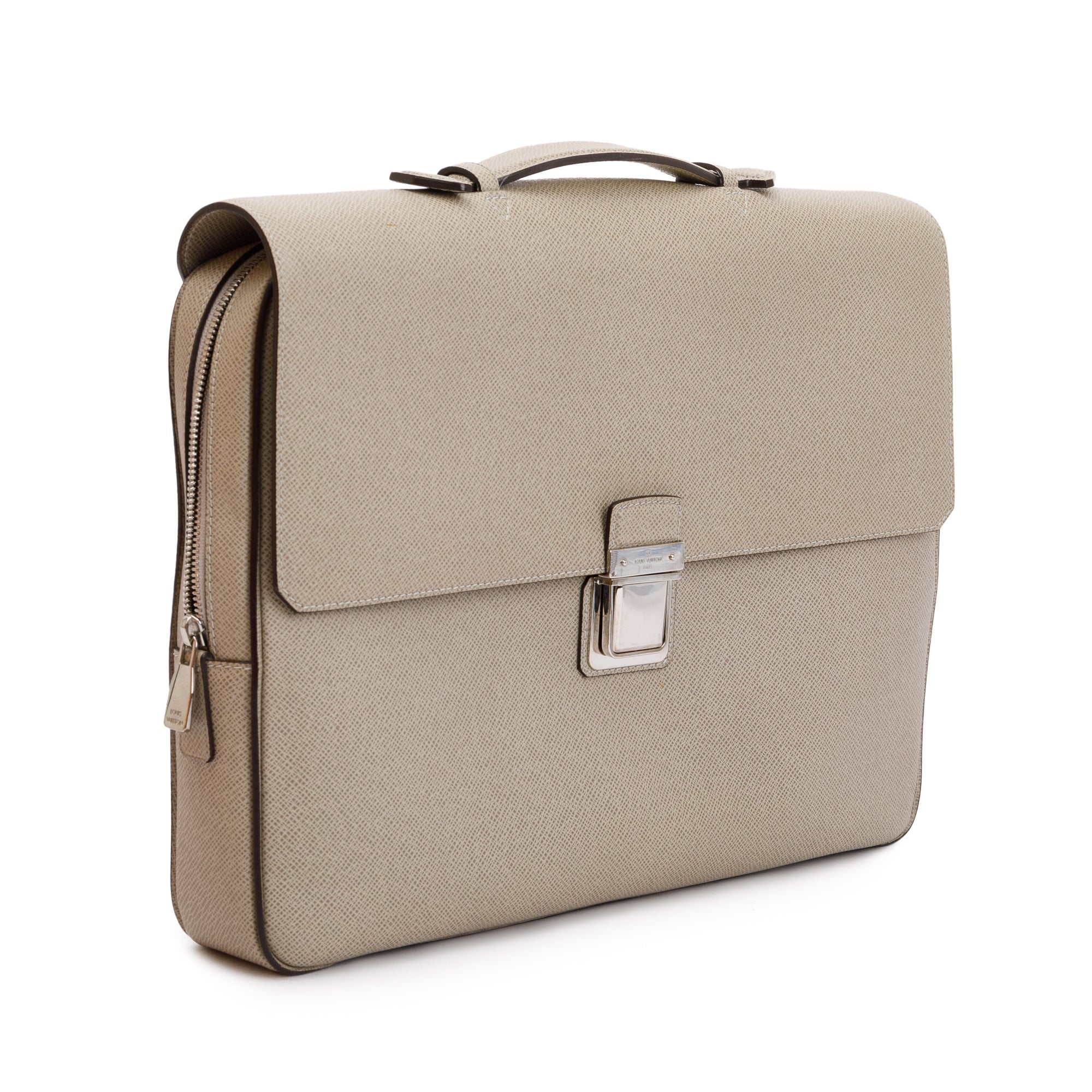 Louis Vuitton Neutral Taiga Leather Vassili PM Briefcase Bag w/ Strap, Box & Receipt