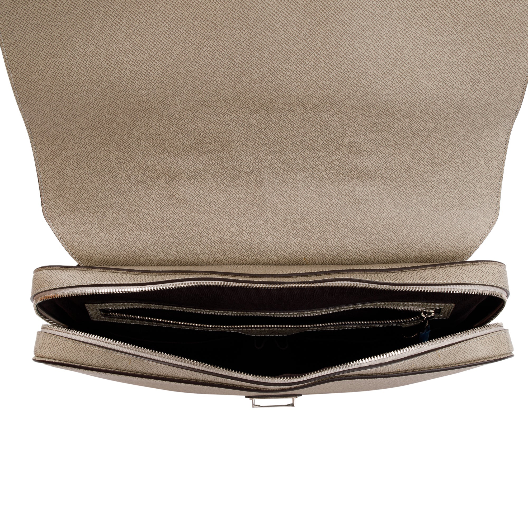 Louis Vuitton Neutral Taiga Leather Vassili PM Briefcase Bag w/ Strap, Box & Receipt