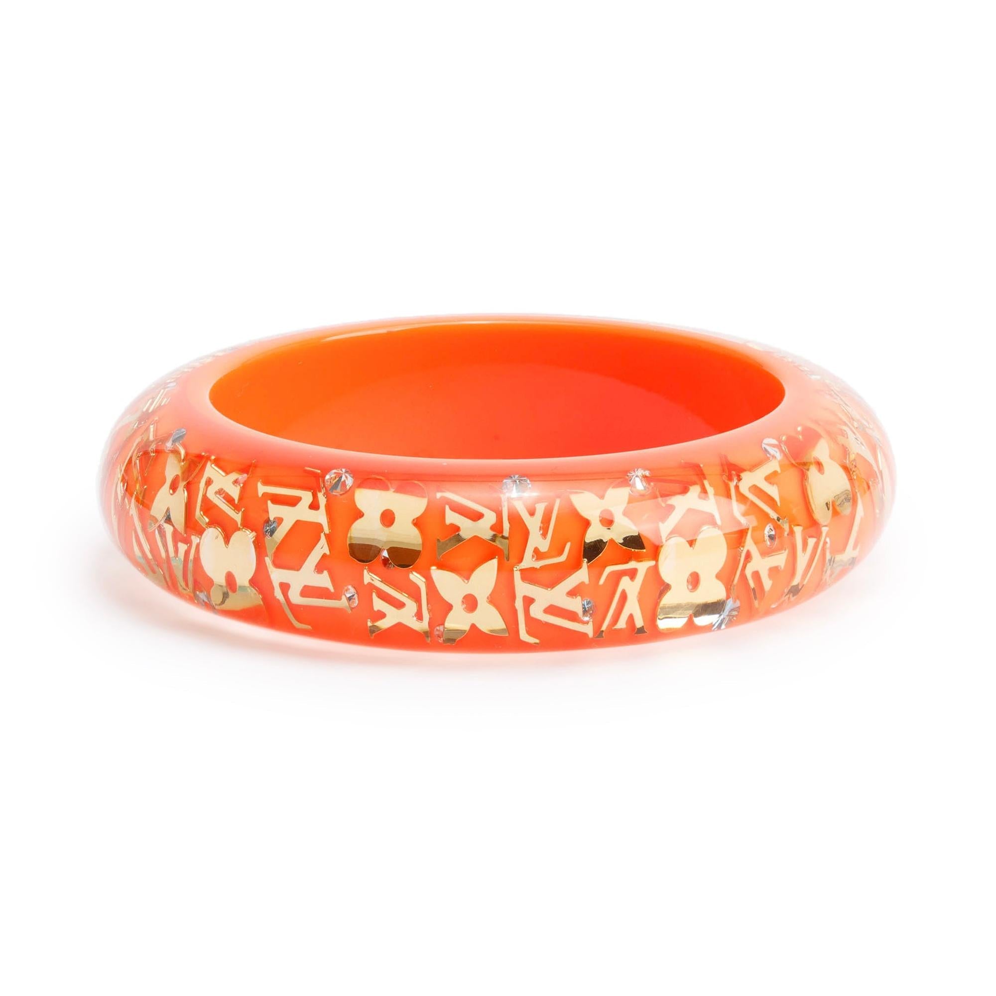 Louis Vuitton Orange Resin & Gold Plated Swarovski Crystal Wide Inclusion Bangle