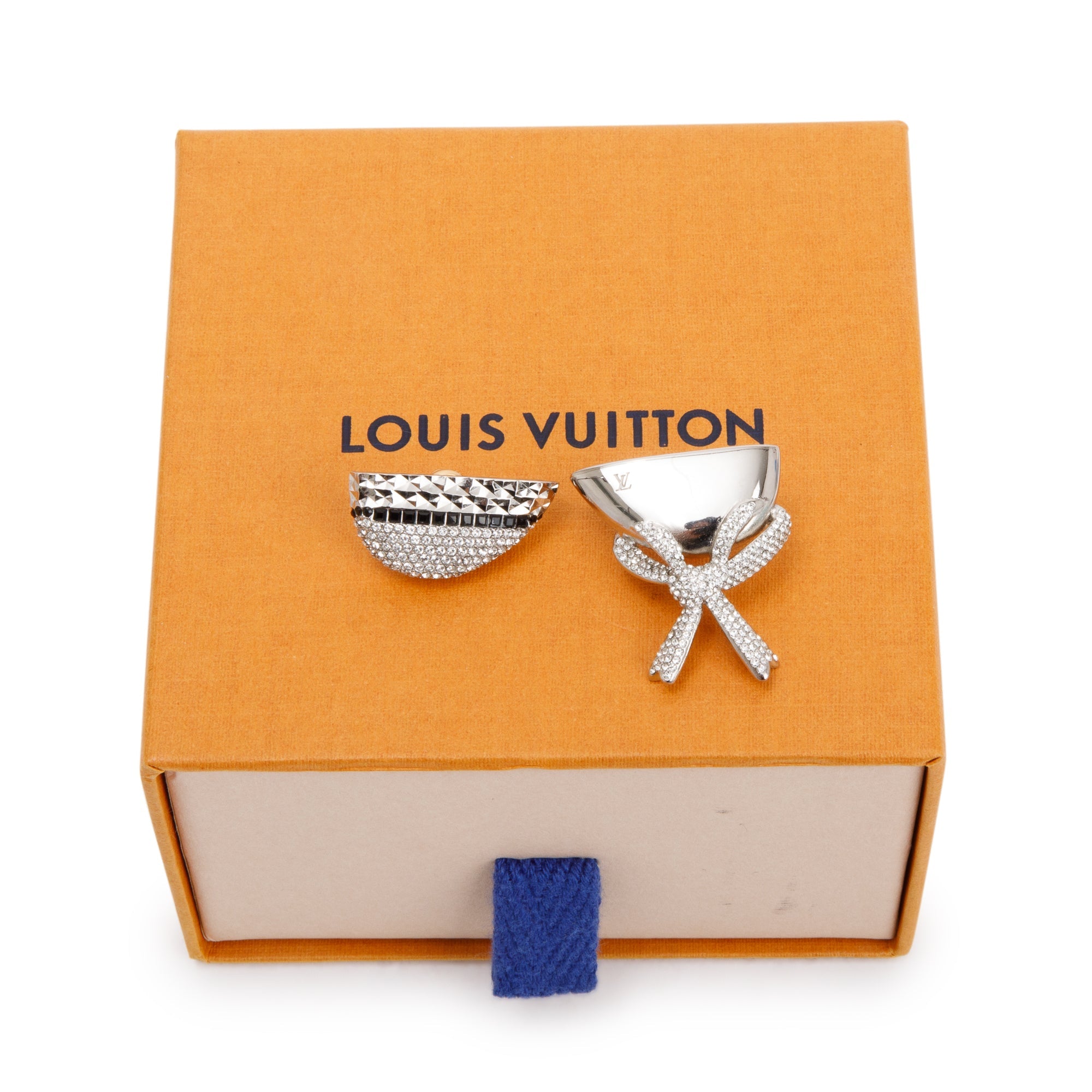 Louis Vuitton Palladium-Plated Crystal Bionic Earrings Node w/ Box
