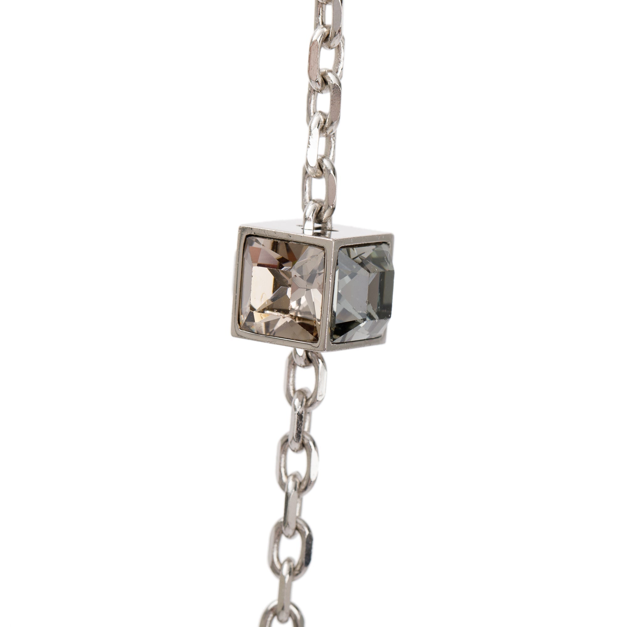 Louis Vuitton Palladium Plated Crystal Gamble Long Necklace w/ Box