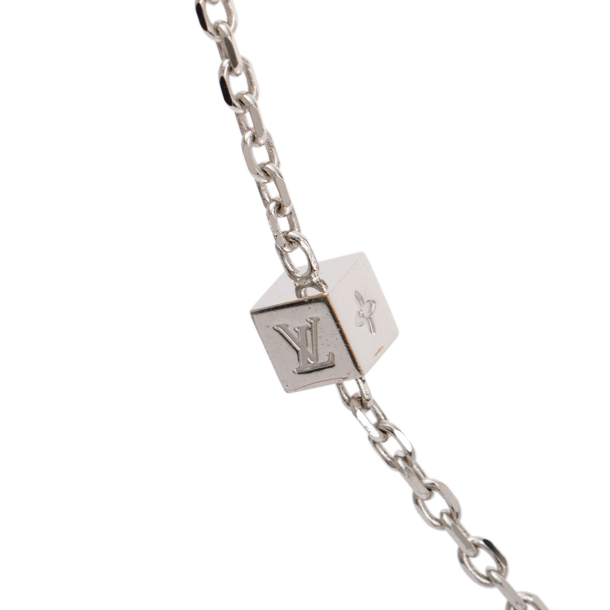 Louis Vuitton Palladium Plated Crystal Gamble Long Necklace w/ Box