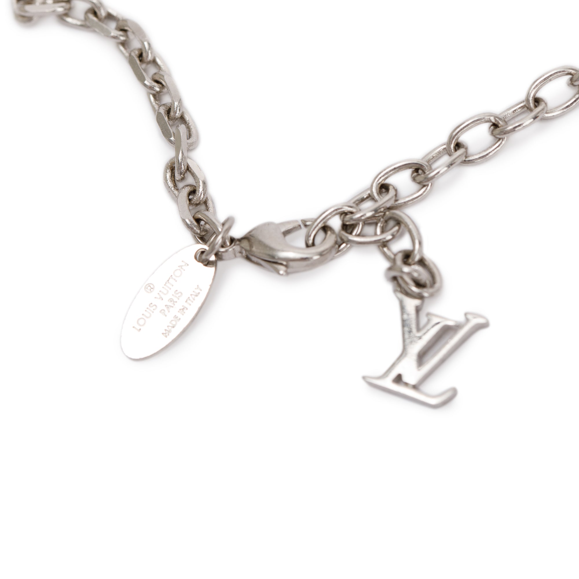 Louis Vuitton Palladium Plated Crystal Gamble Long Necklace w/ Box