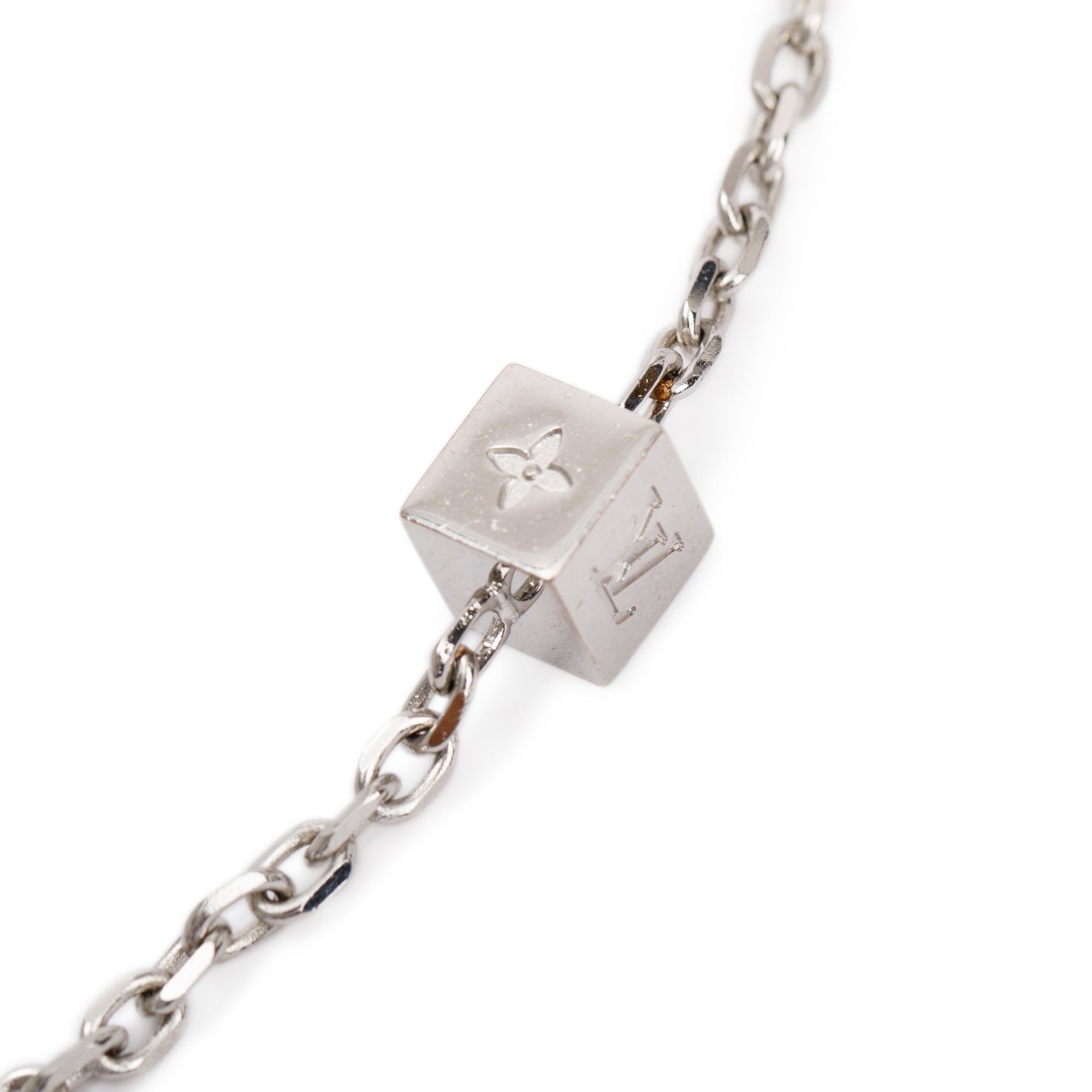 Louis Vuitton Palladium Plated Crystal Gamble Long Necklace w/ Box