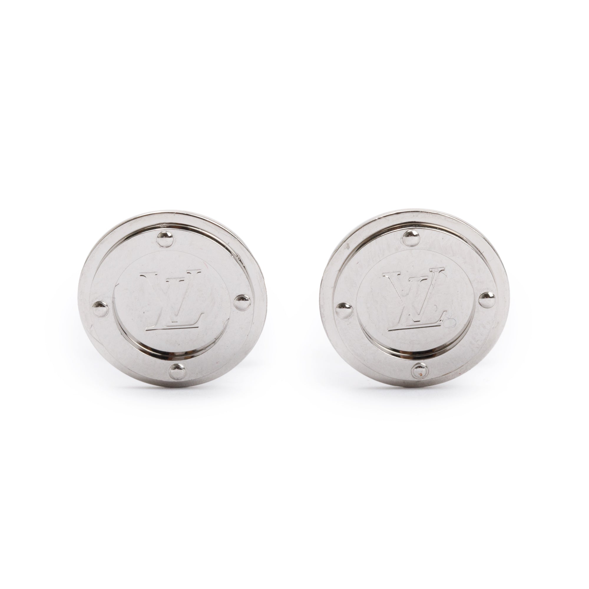 Louis Vuitton Palladium Plated Metal Travel Key LV Circle Cufflinks