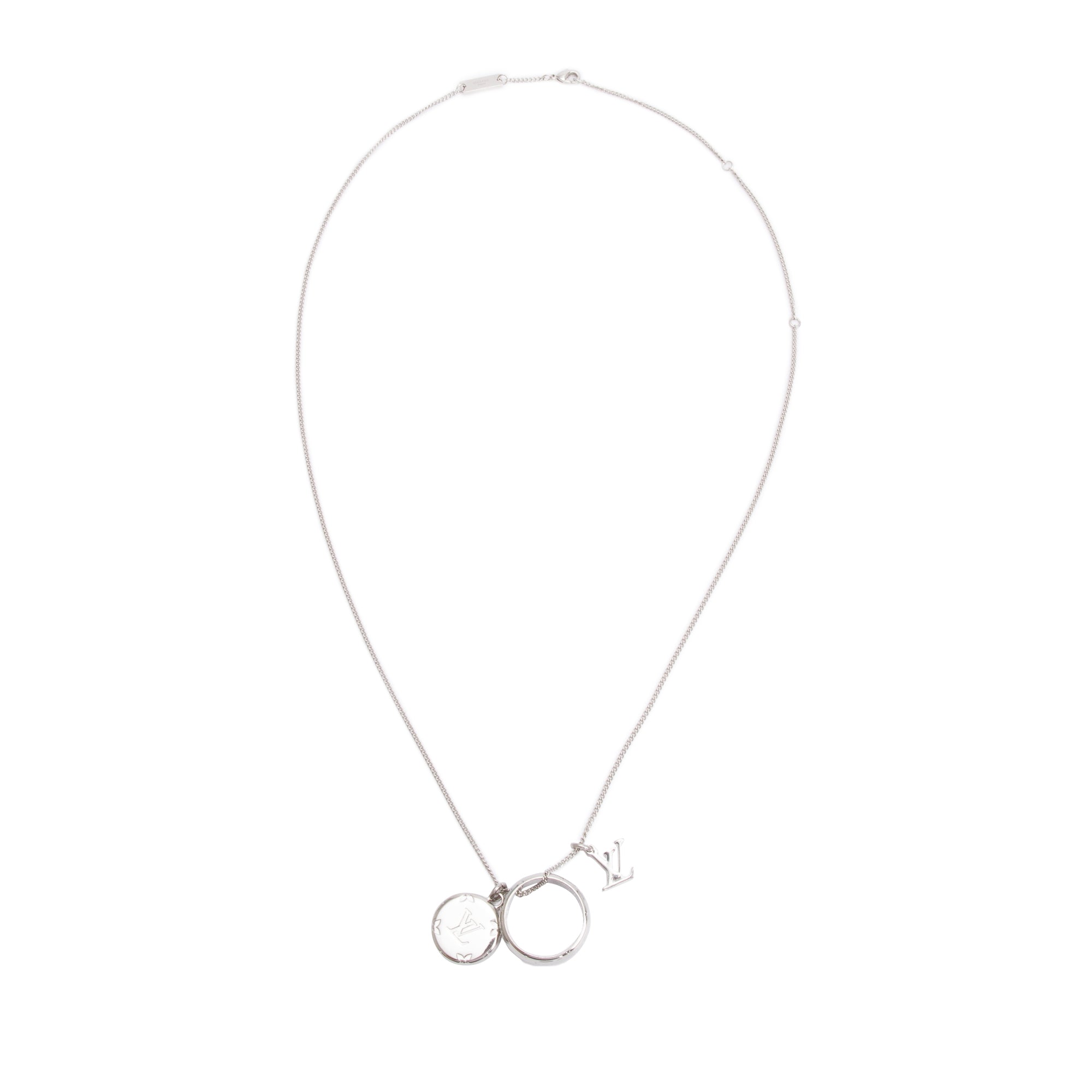 Louis Vuitton Palladium-Plated Monogram Charms Pendant Necklace w/ Box