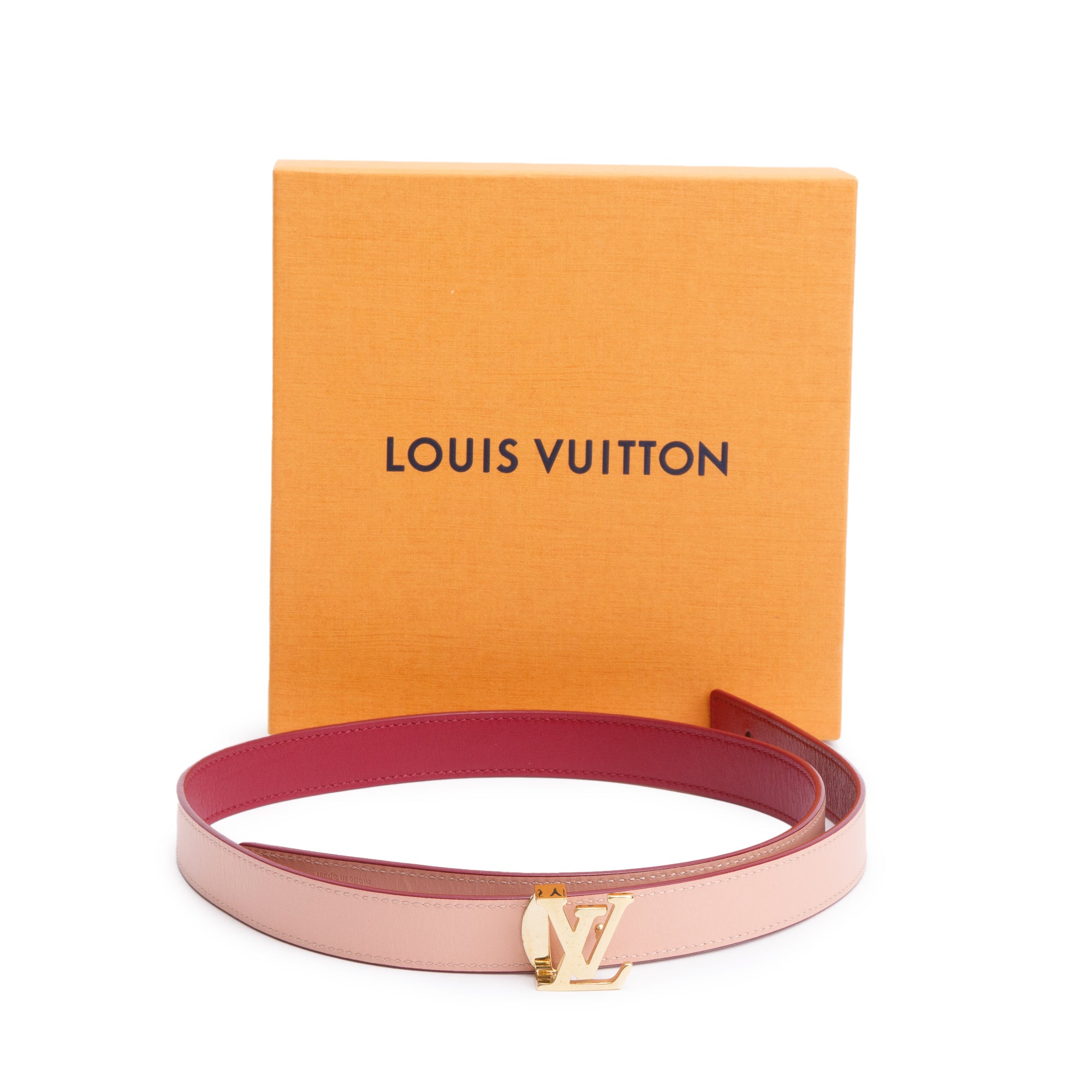 Louis Vuitton Pink & Maroon Taurillon Leather LV Initials 20 MM Reversible Belt 70 28 w/ Box