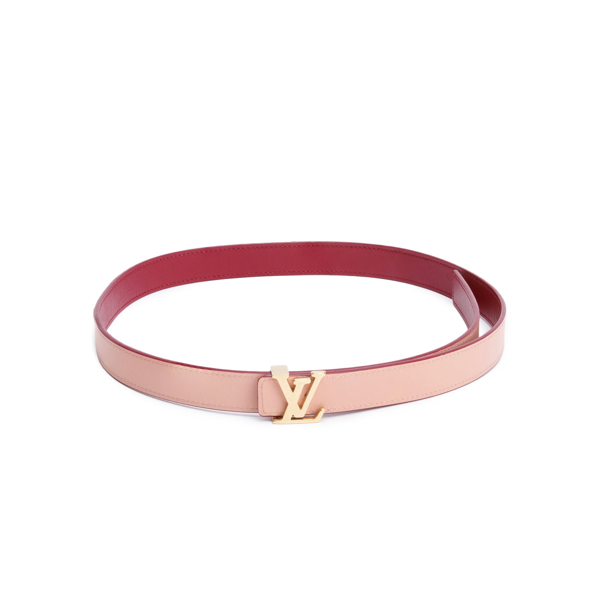 Louis Vuitton Pink & Maroon Taurillon Leather LV Initials 20 MM Reversible Belt 70 28 w/ Box