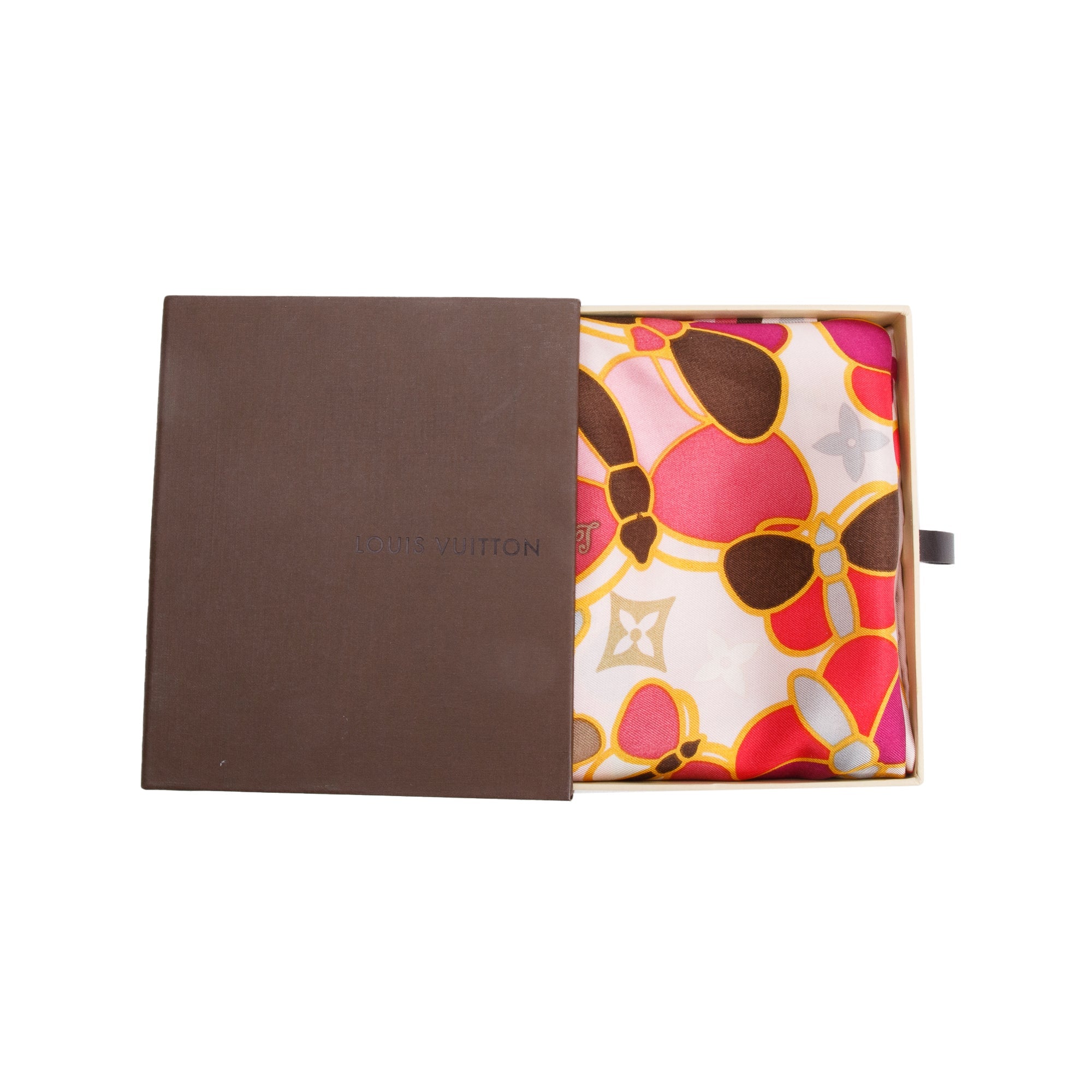 Louis Vuitton Pink Monogram Multicolor Butterfly Motif Square Silk Scarf w/ Box