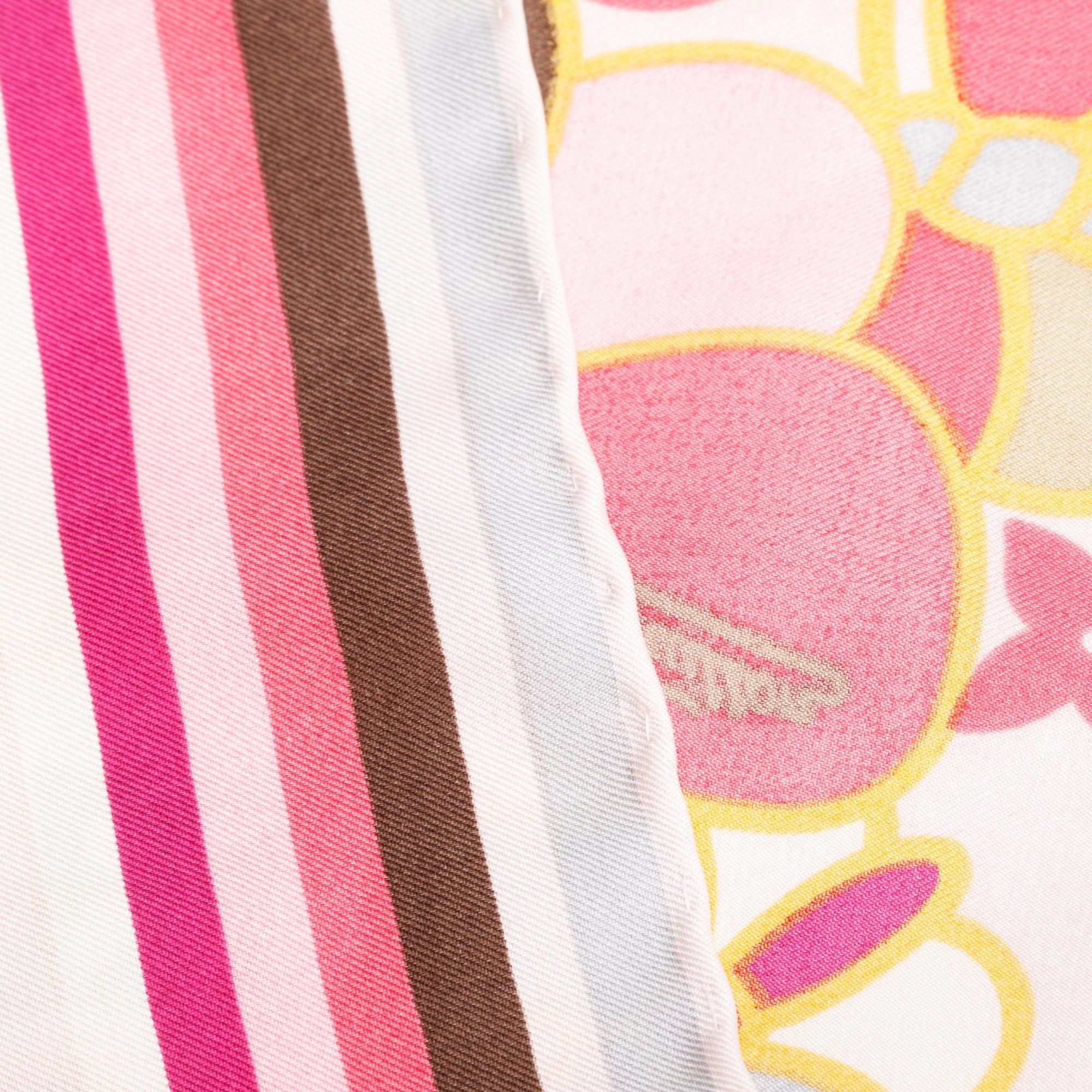 Louis Vuitton Pink Monogram Multicolor Butterfly Motif Square Silk Scarf w/ Box
