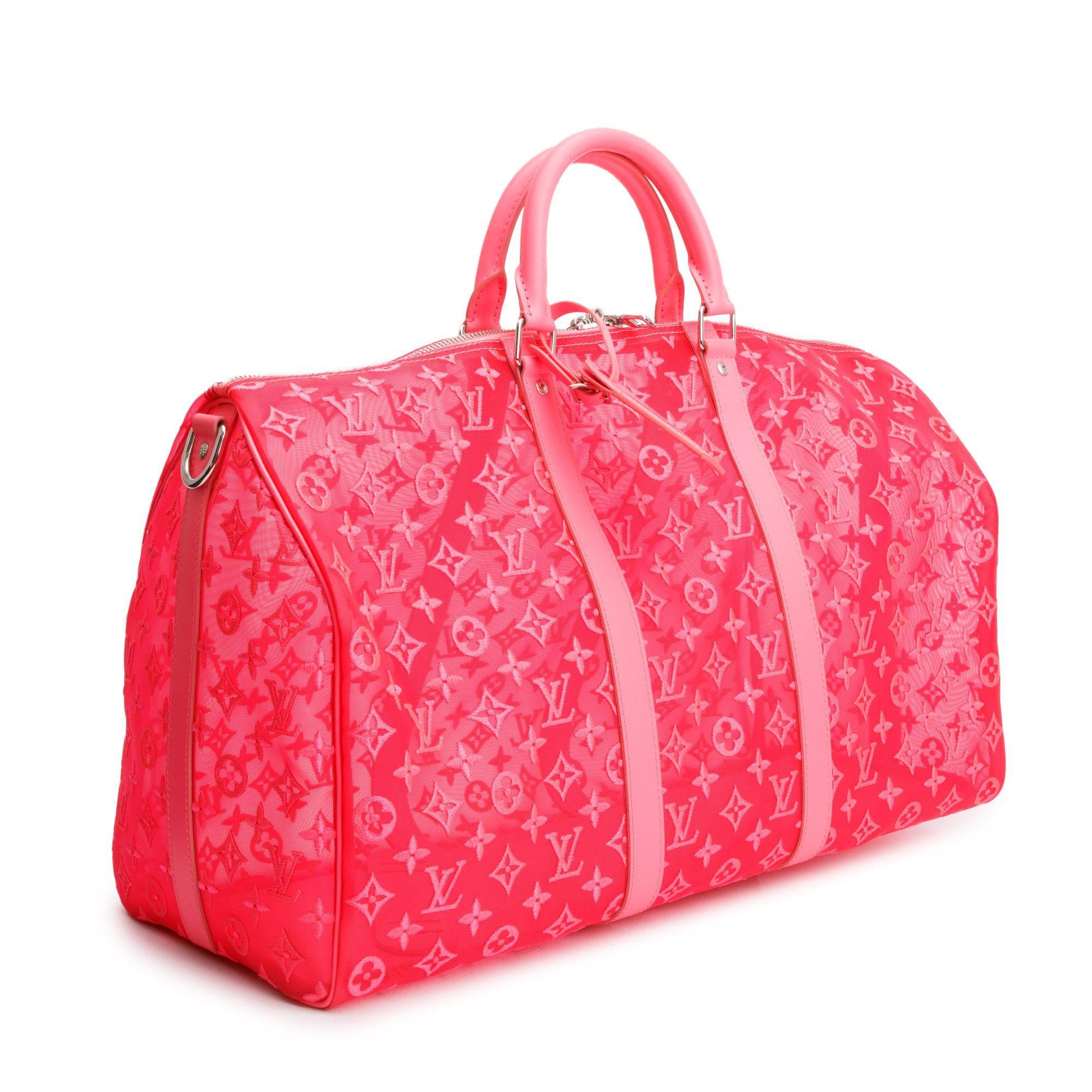 Louis Vuitton Pink Monogram See Through Mesh Keepall Bandouliere 50
