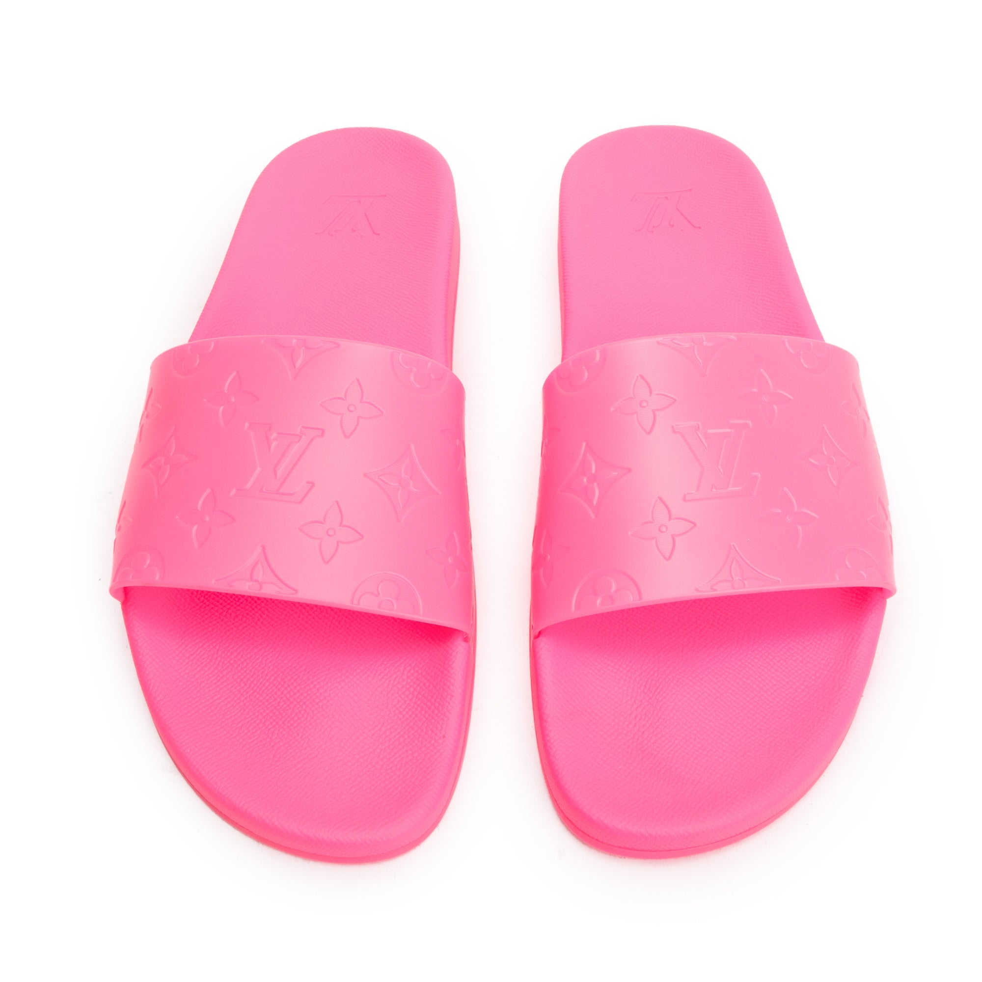 Louis Vuitton Pink Rubber Embossed Monogram Waterfront Mule Slides, Size 12