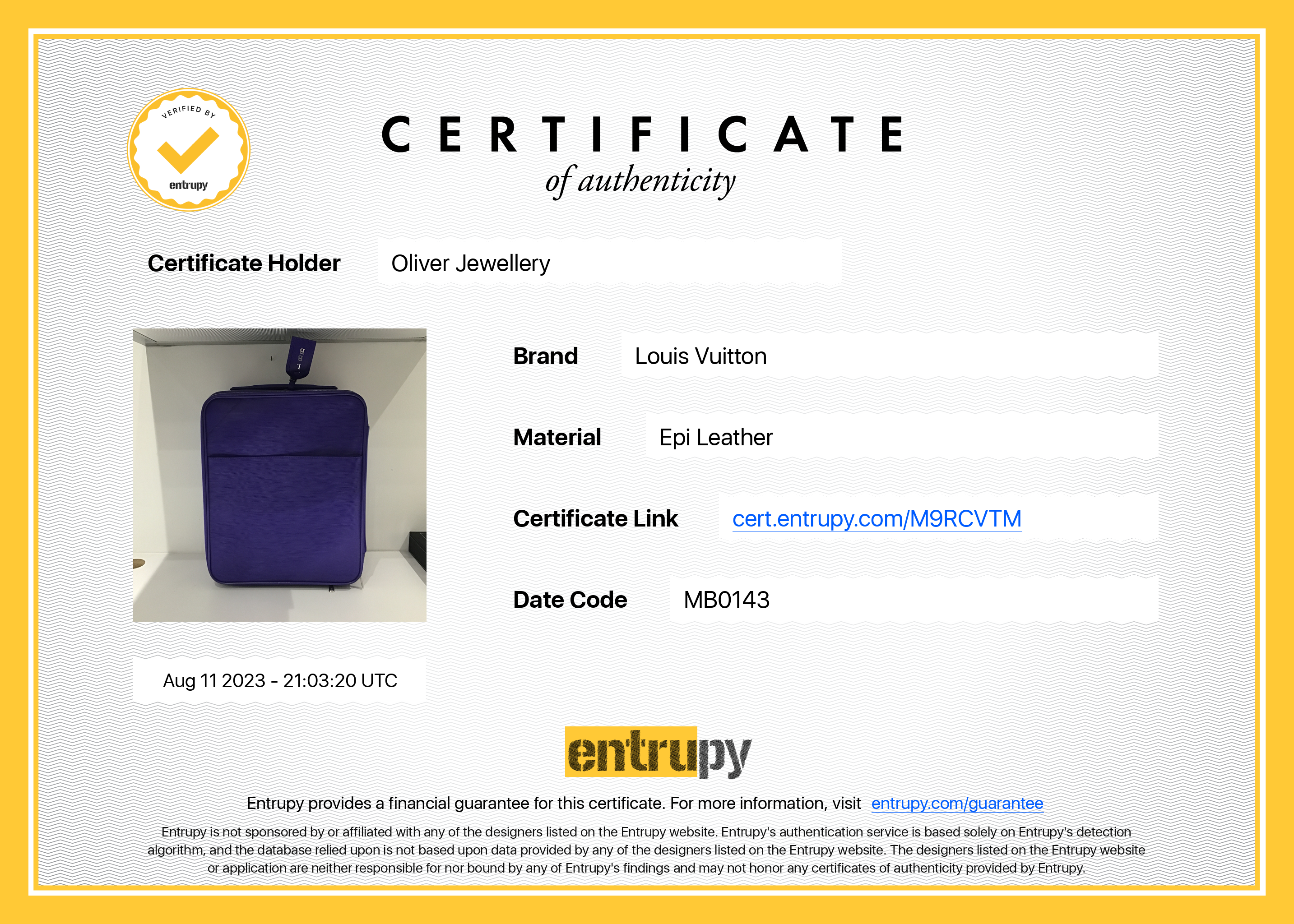 Louis Vuitton Purple Epi Leather Pegase 45