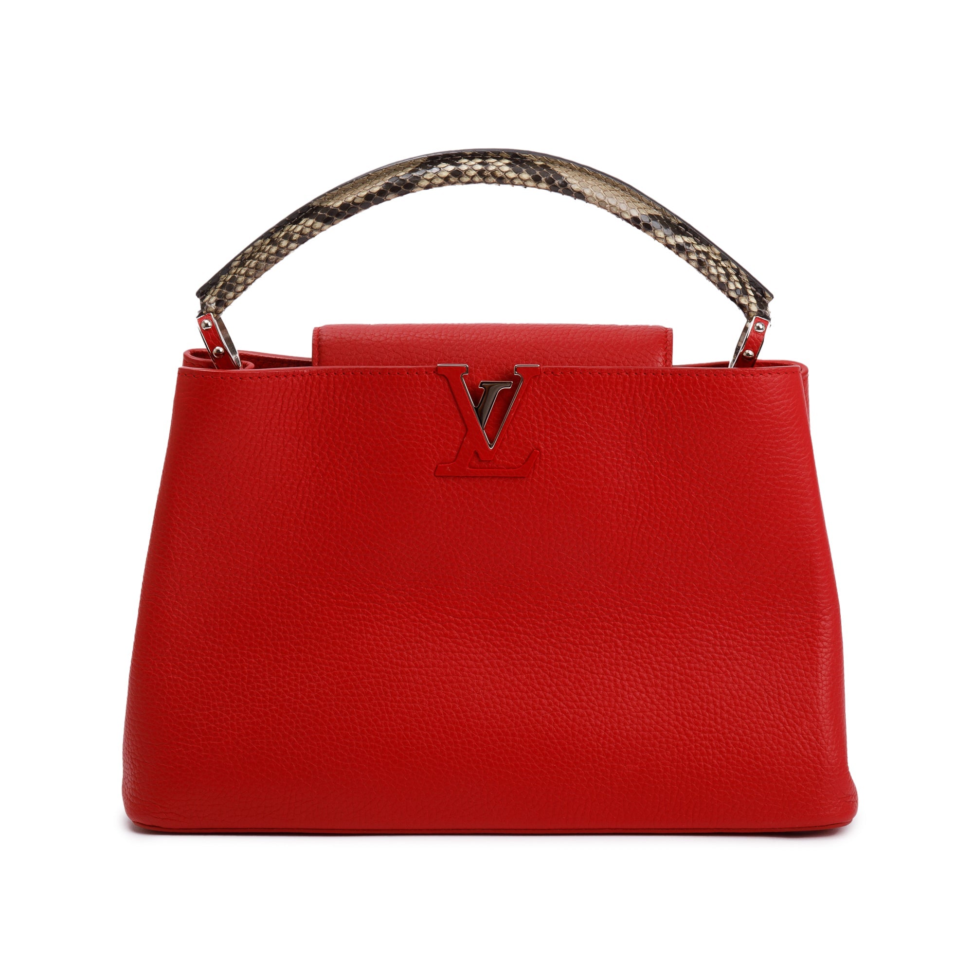 Louis Vuitton Python Trimmed Red Taurillon Capucines MM w/ Box & Paper