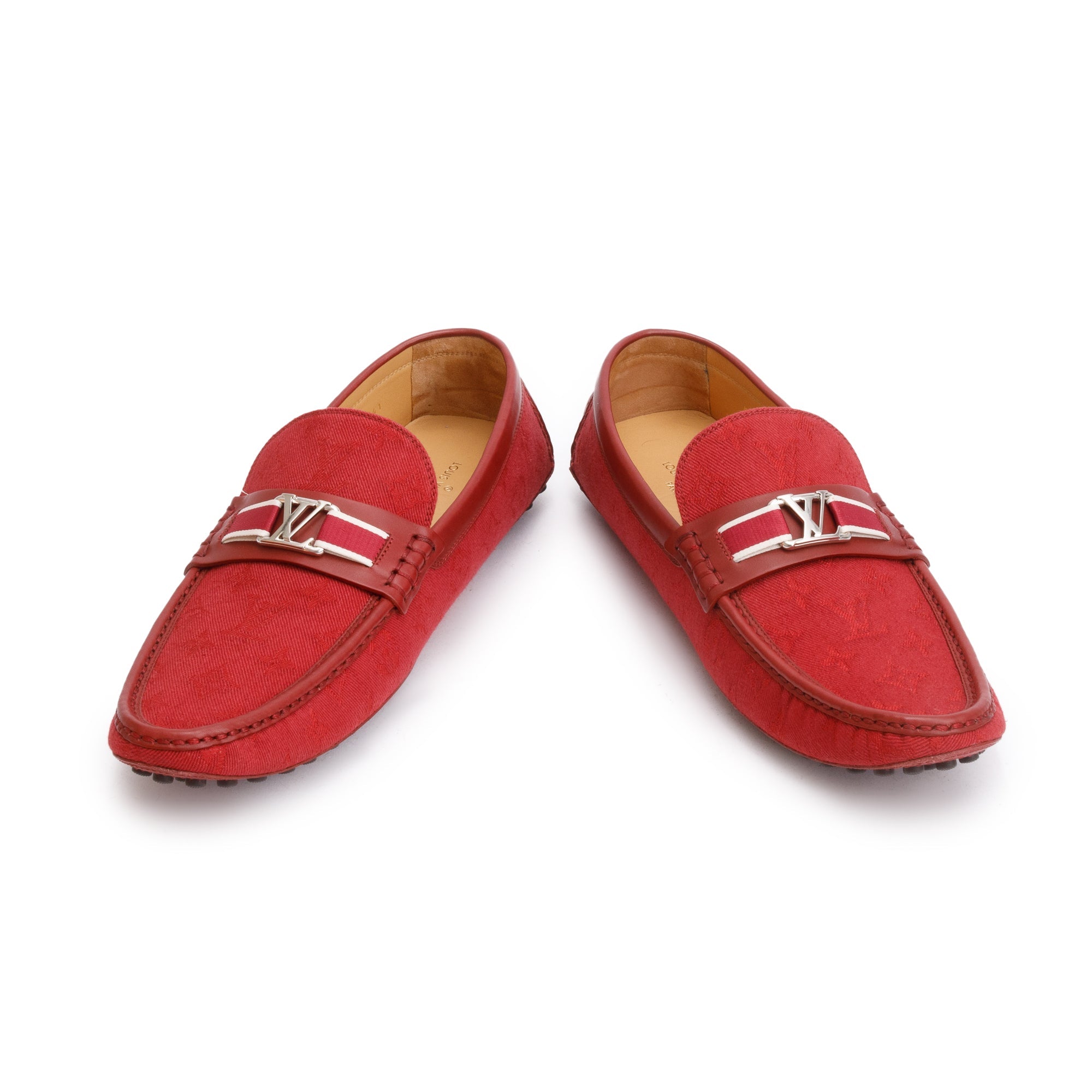 Louis Vuitton Red Denim Men's Hockenheim Moccasin Loafers, Size 11 w/ Box