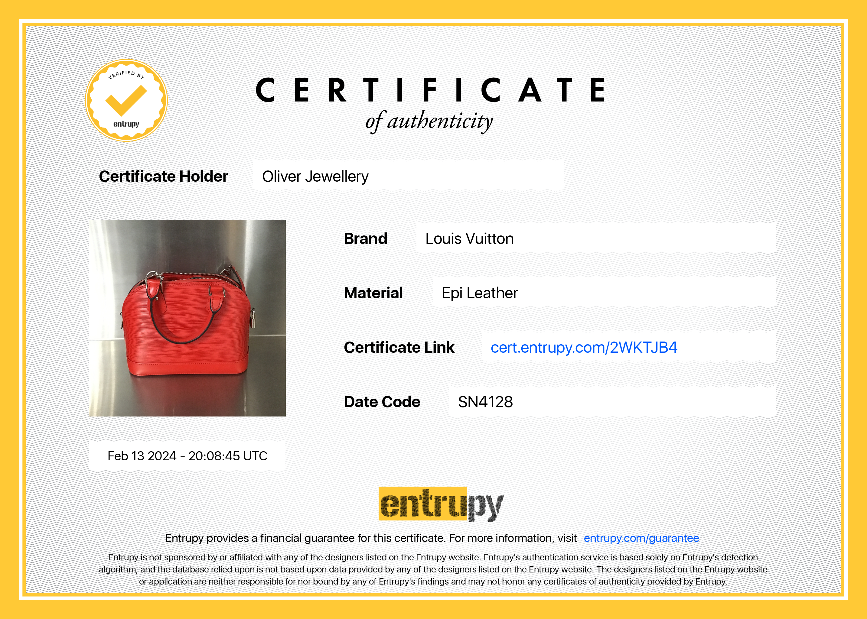 Louis Vuitton Red Epi Leather Alma BB w/ Strap